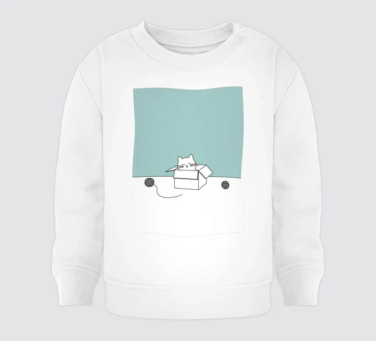 Chat dans une boîte avec des pelotes de laine Dessin minimaliste au trait sweat pour bébé de Viv Line Art