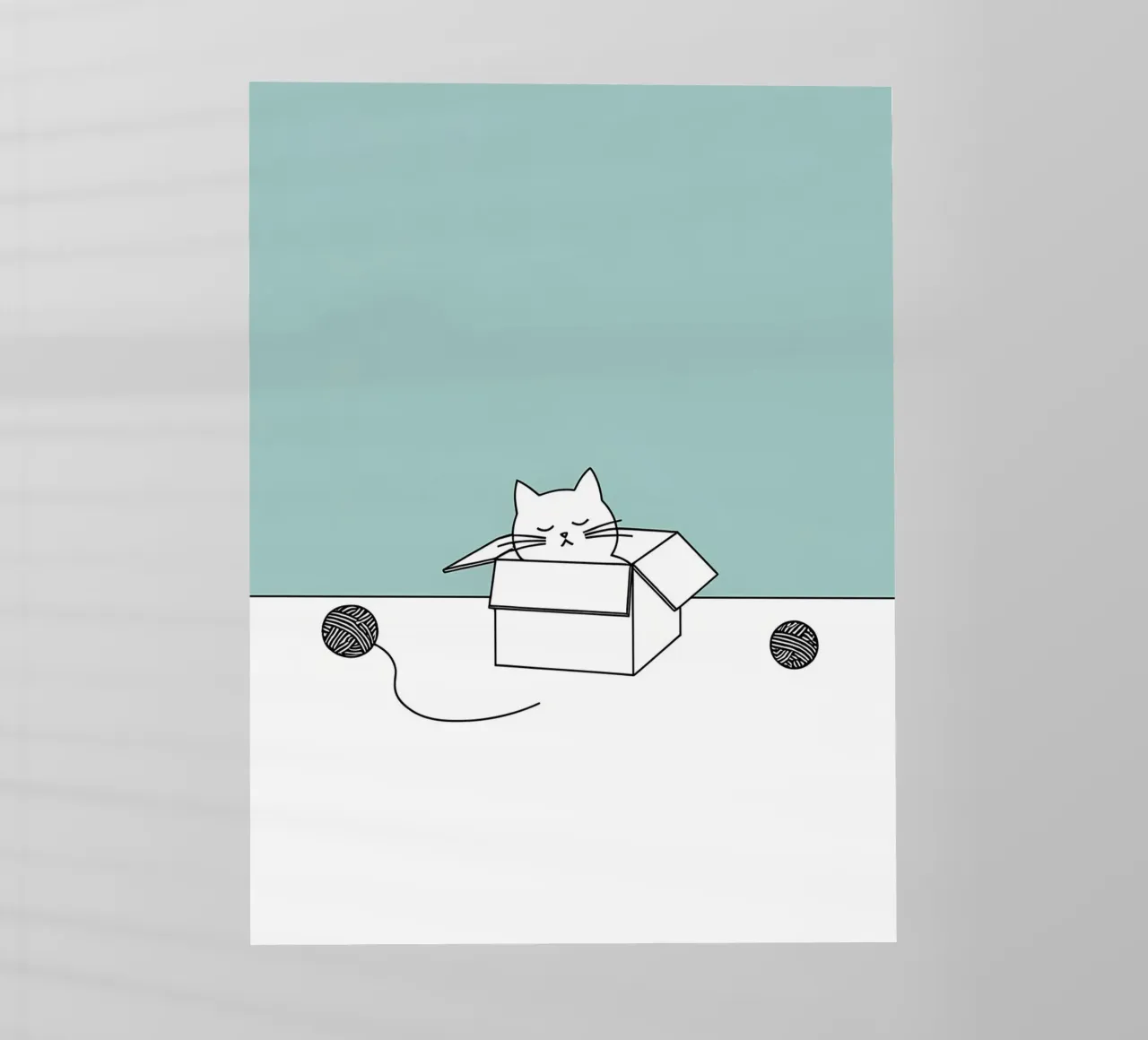 Katze in einer Box mit Garn Bälle Minimalist Line Art Zeichnung Backlit Folie von Viv Line Art