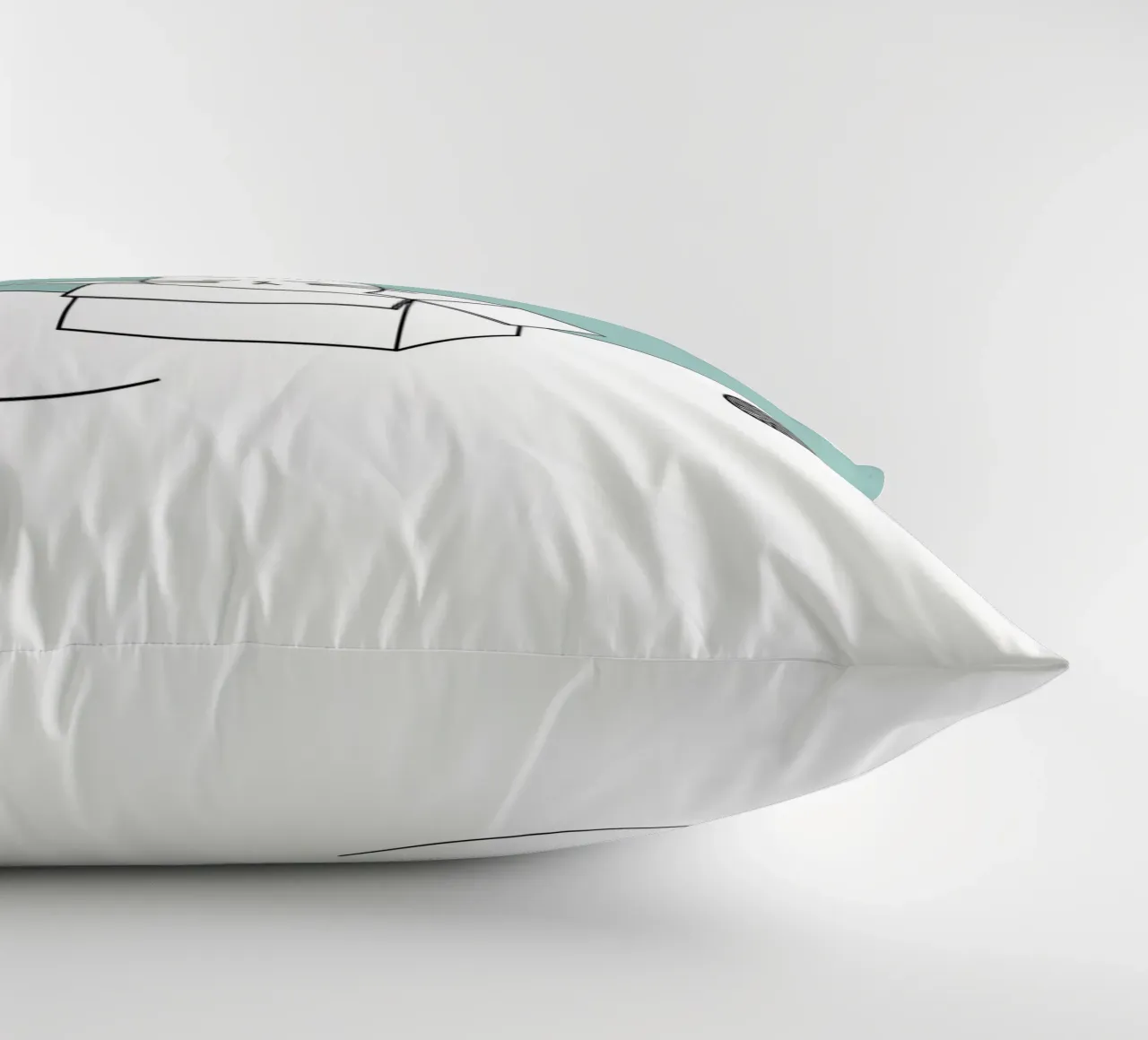 Cat in a Box with Yarn Balls Minimalist Line Art Drawing decorative cushion by Viv Line Art