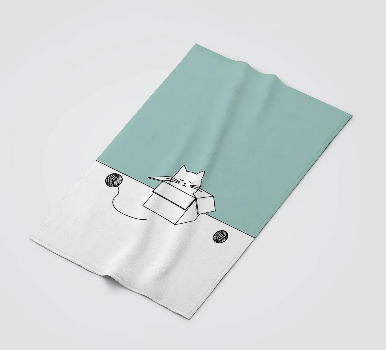 Cat in a Box with Yarn Balls Minimalist Line Art Drawing fleece blanket by Viv Line Art