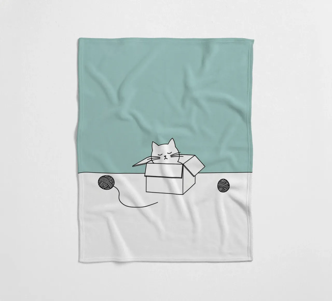 Cat in a Box with Yarn Balls Minimalist Line Art Drawing fleece blanket by Viv Line Art