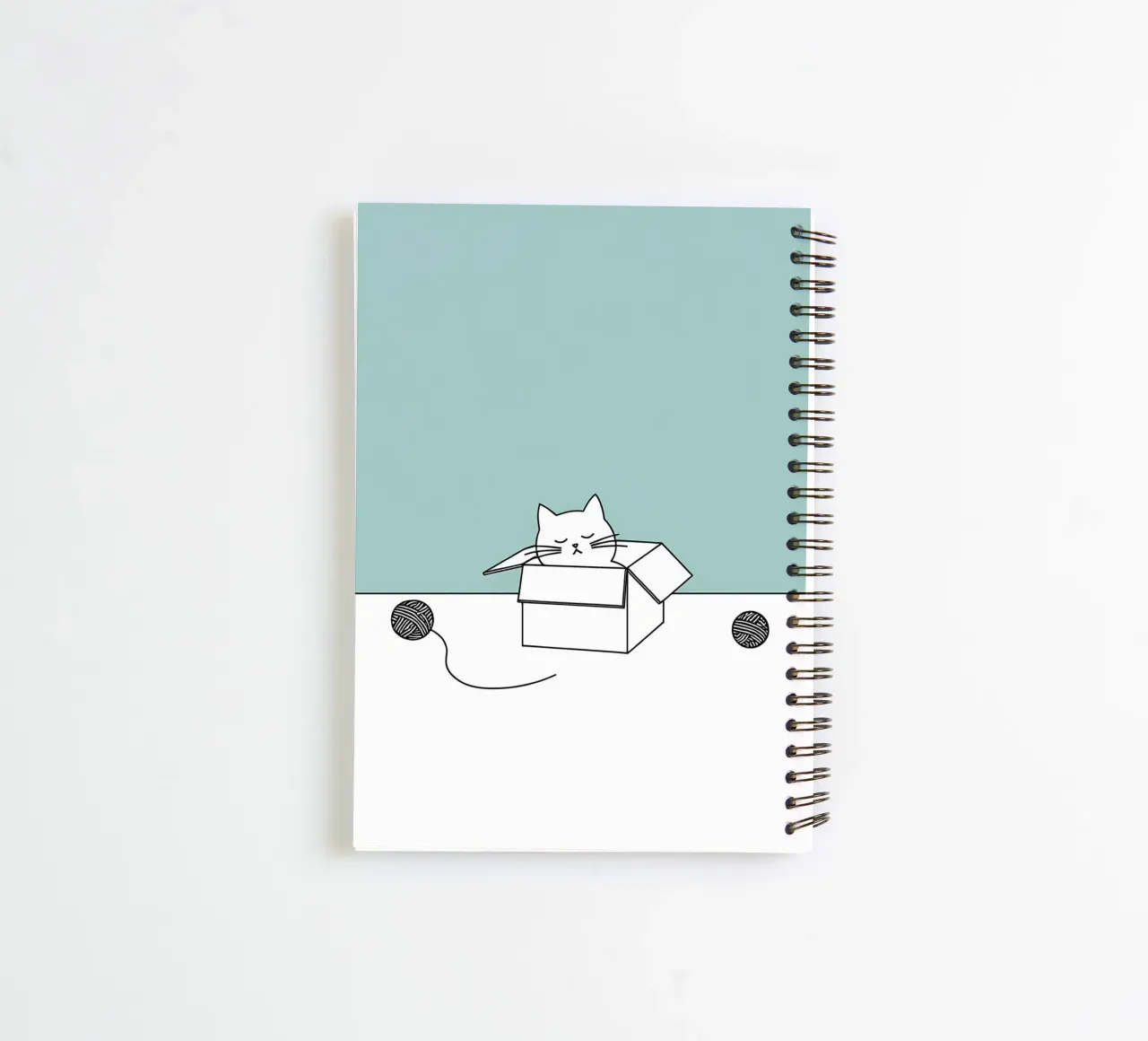Cat in a Box with Yarn Balls Minimalist Line Art Drawing spiral notebook by Viv Line Art
