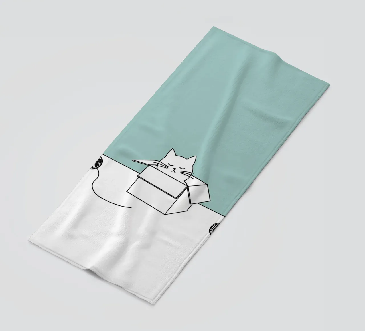 Chat dans une boîte avec des pelotes de laine Dessin minimaliste au trait serviette de plage de Viv Line Art
