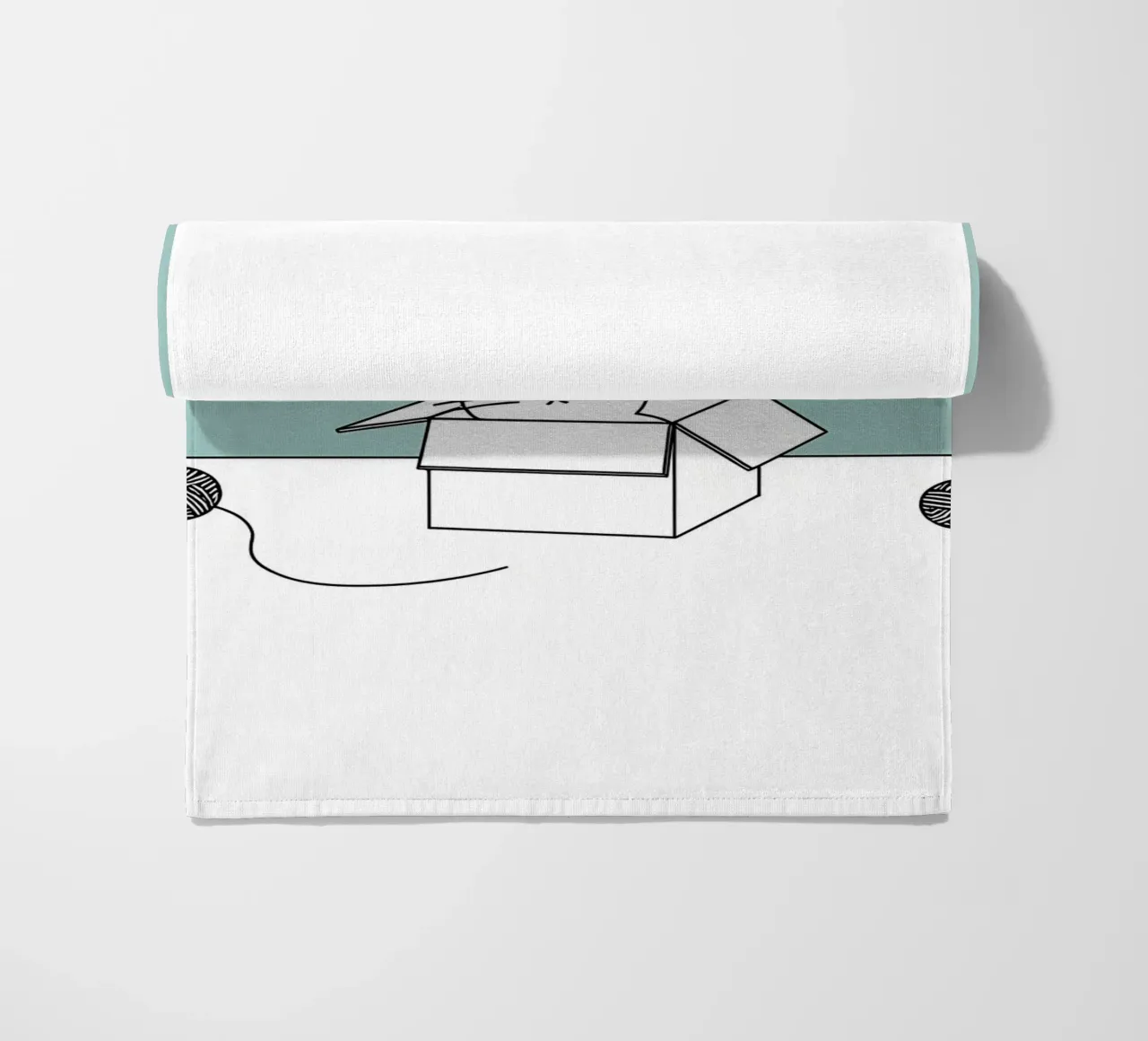 Chat dans une boîte avec des pelotes de laine Dessin minimaliste au trait serviette de plage de Viv Line Art