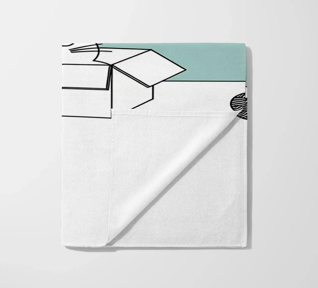Chat dans une boîte avec des pelotes de laine Dessin minimaliste au trait serviette de plage de Viv Line Art