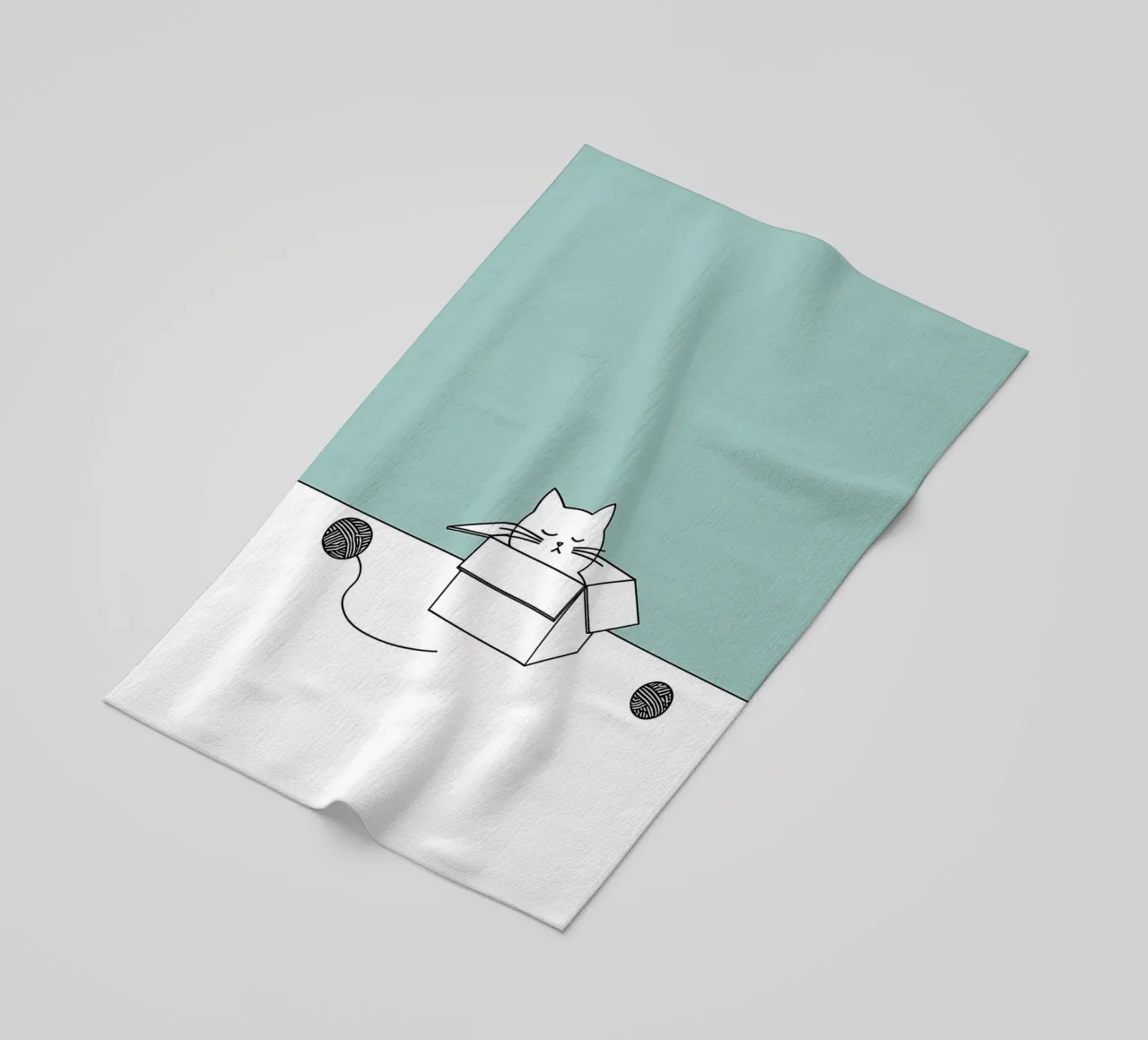 Chat dans une boîte avec des pelotes de laine Dessin minimaliste au trait serviette de plage de Viv Line Art