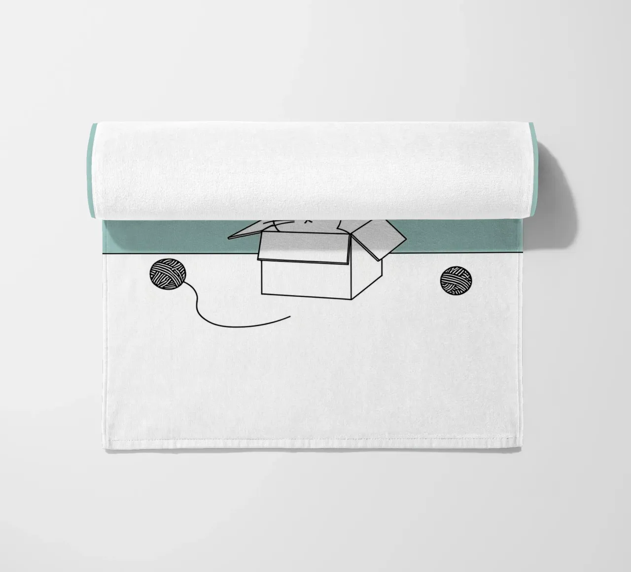 Chat dans une boîte avec des pelotes de laine Dessin minimaliste au trait serviette de plage de Viv Line Art