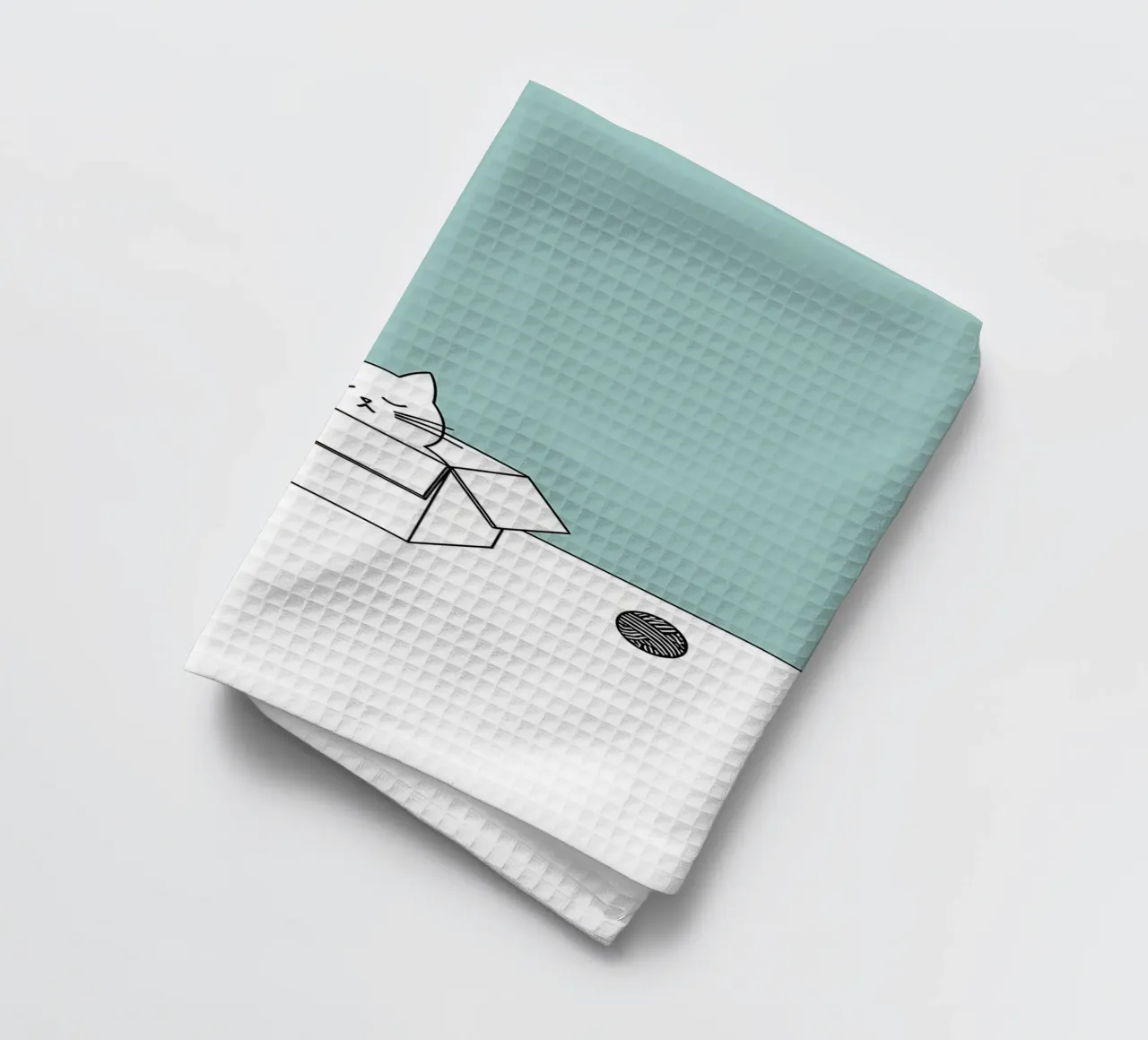 Gatto in scatola con gomitoli di filo Disegno lineare minimalista canovaccio da cucina da Viv Line Art