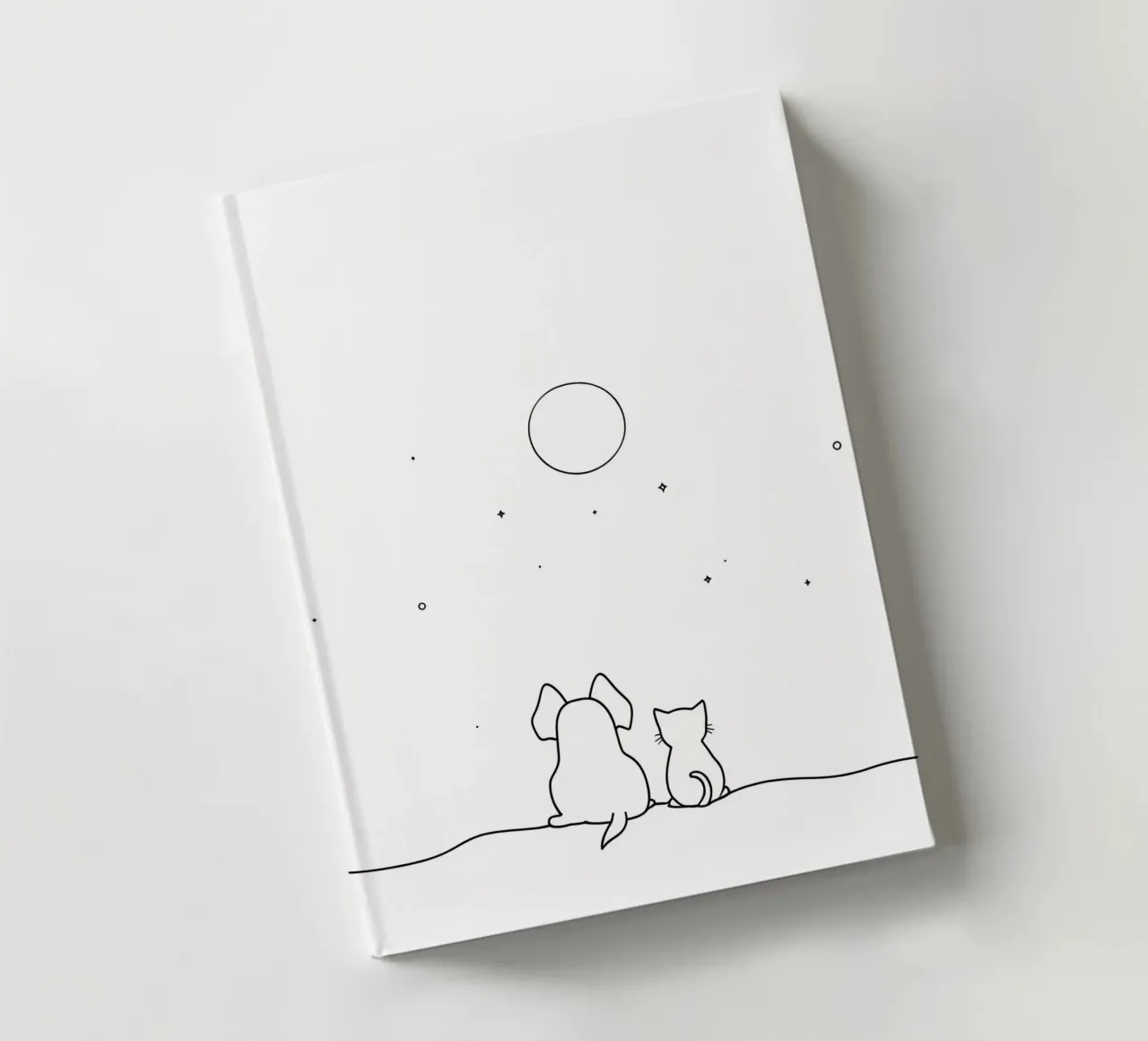 Cat and Dog Watching the Moon Minimalist Line Art Drawing notebook by Viv Line Art