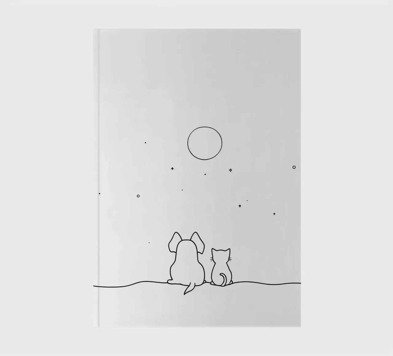 Cat and Dog Watching the Moon Minimalist Line Art Drawing notebook by Viv Line Art