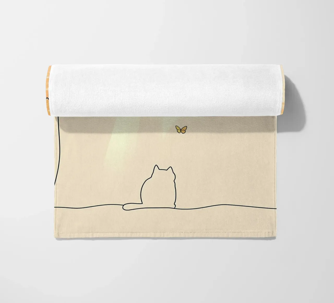 Cat Under Tree with Butterflies Minimalist Line Art Drawing beach towel by Viv Line Art