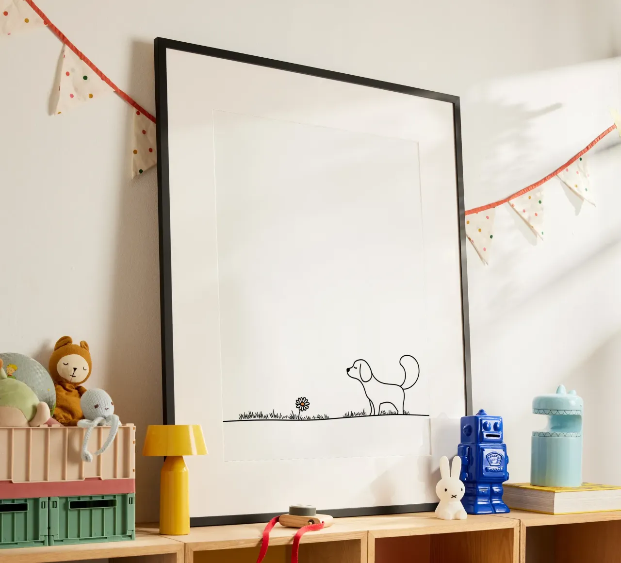 Cane e un fiore Disegno lineare minimalista poster da Viv Line Art