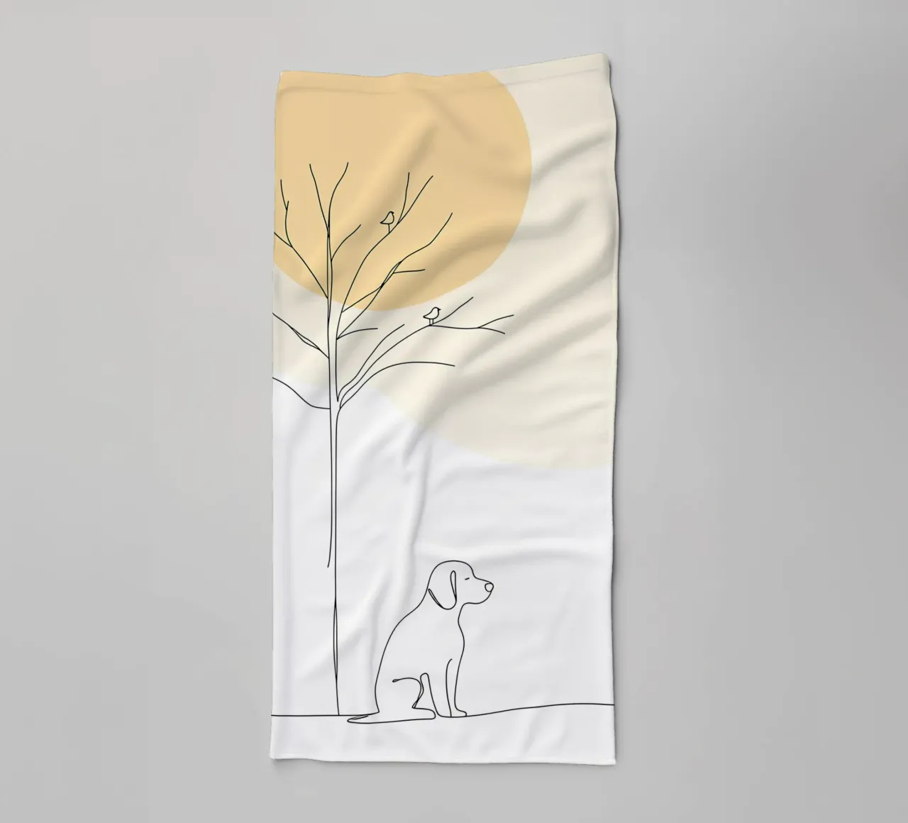 Chien sous un arbre Dessin au trait minimaliste serviette de bain de Viv Line Art