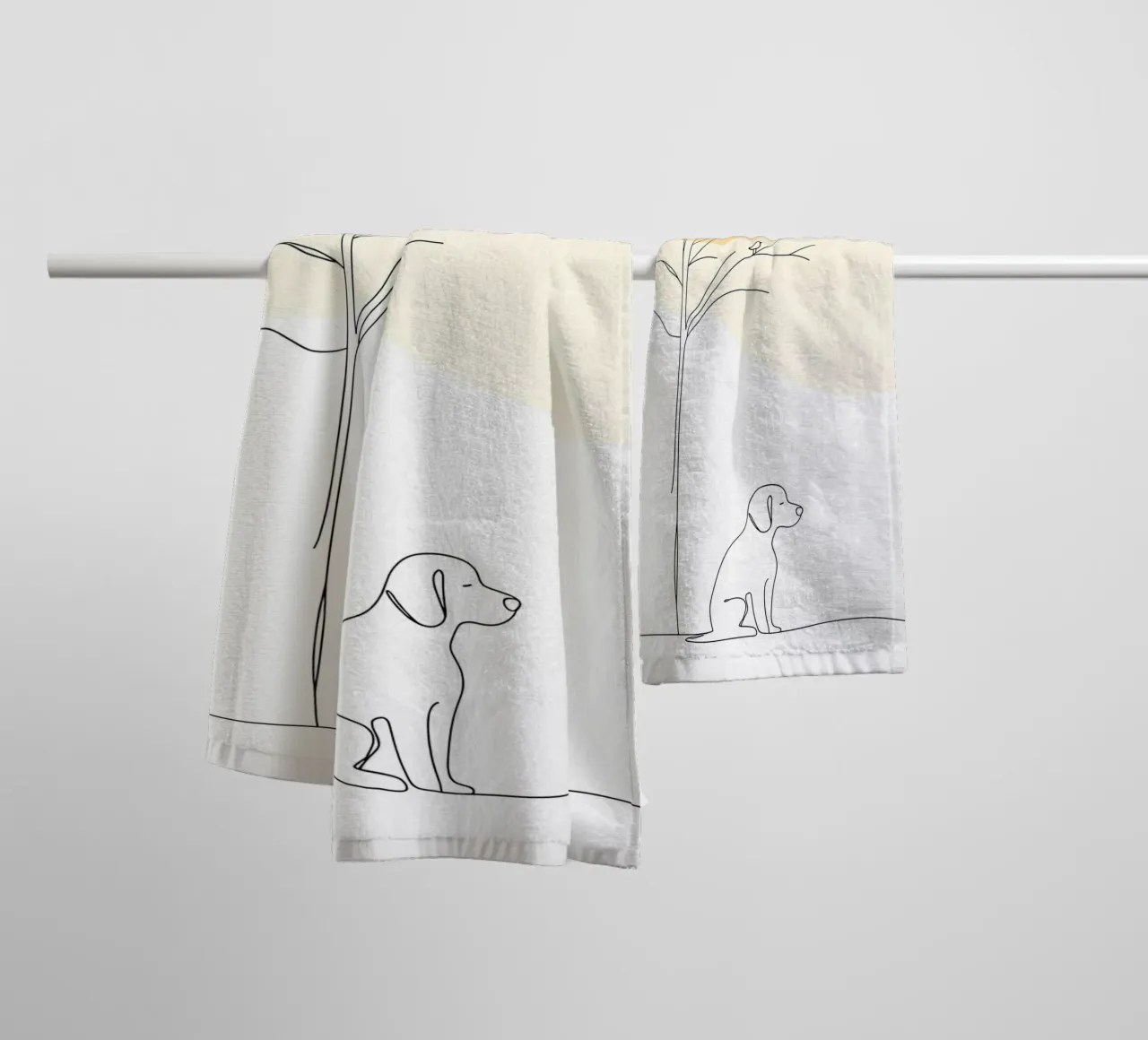 Chien sous un arbre Dessin au trait minimaliste serviette de bain de Viv Line Art