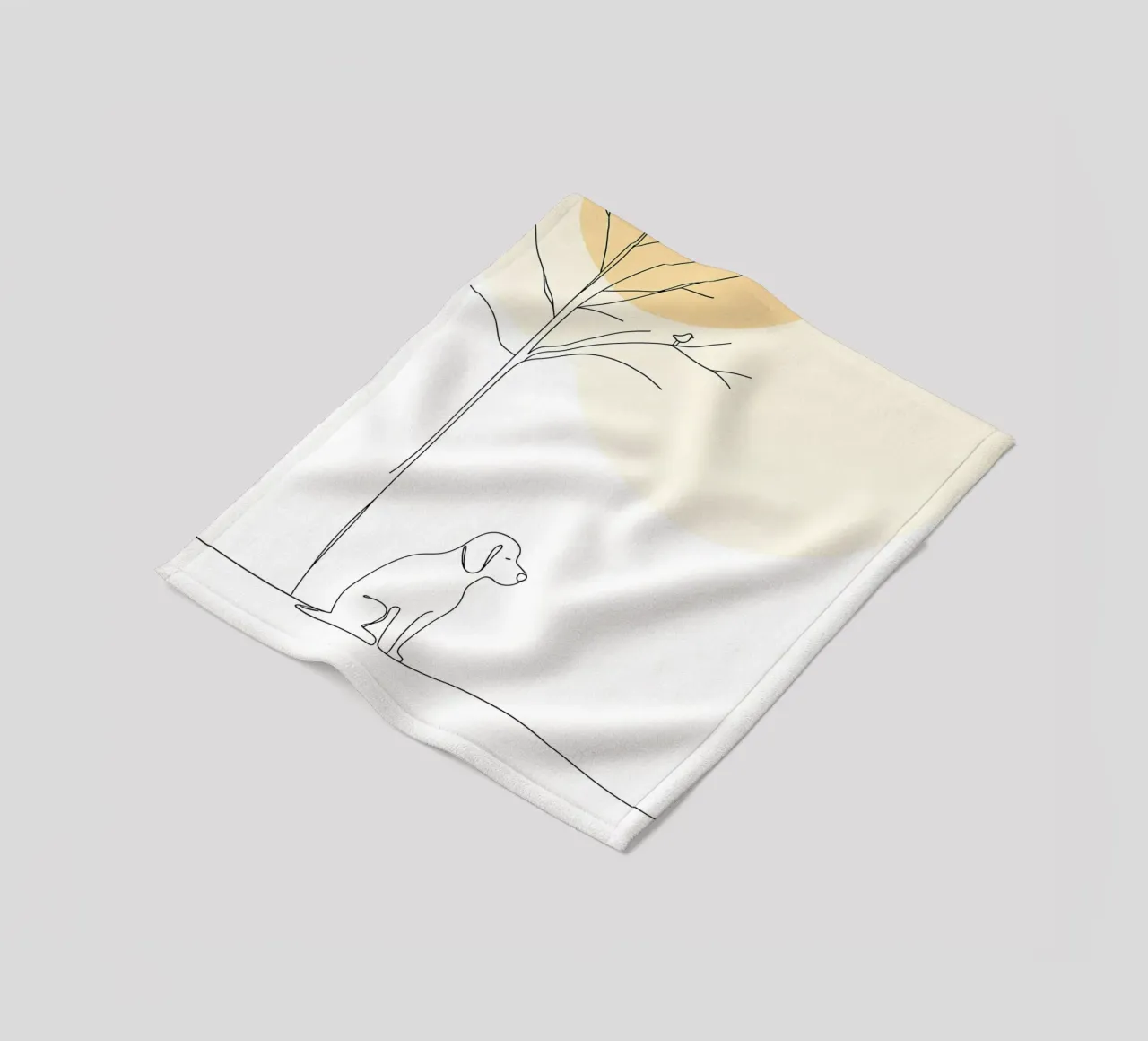Dog Under Tree Minimalist Line Art Drawing fleece blanket by Viv Line Art