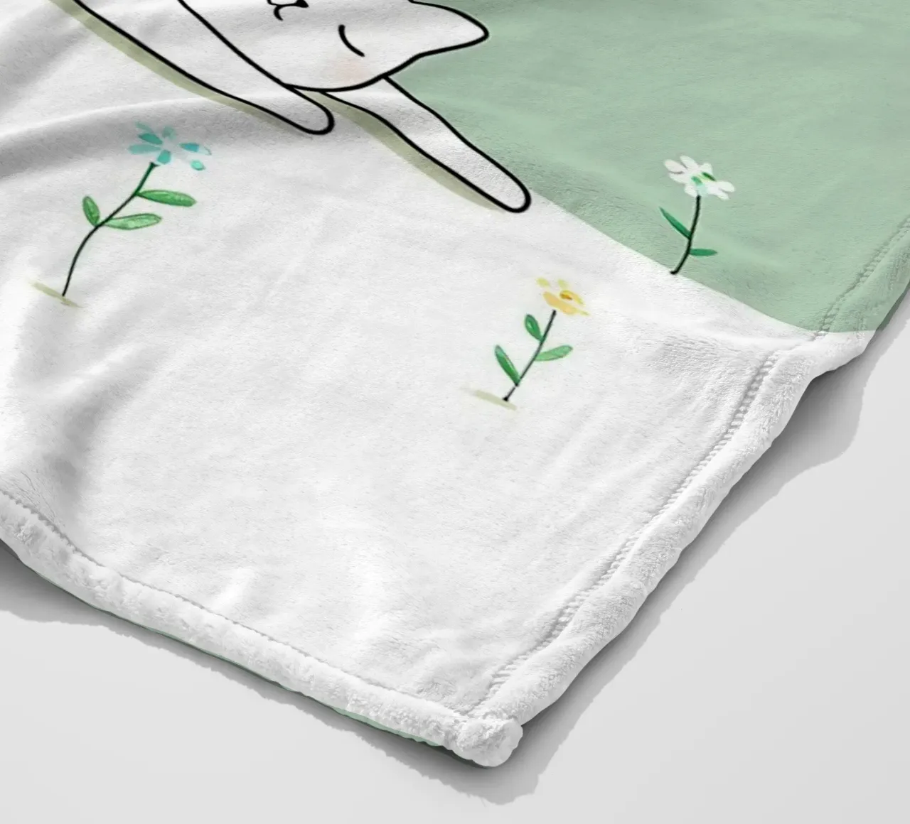 Chat dormant avec des fleurs Dessin au trait minimaliste plaid polaire de Viv Line Art