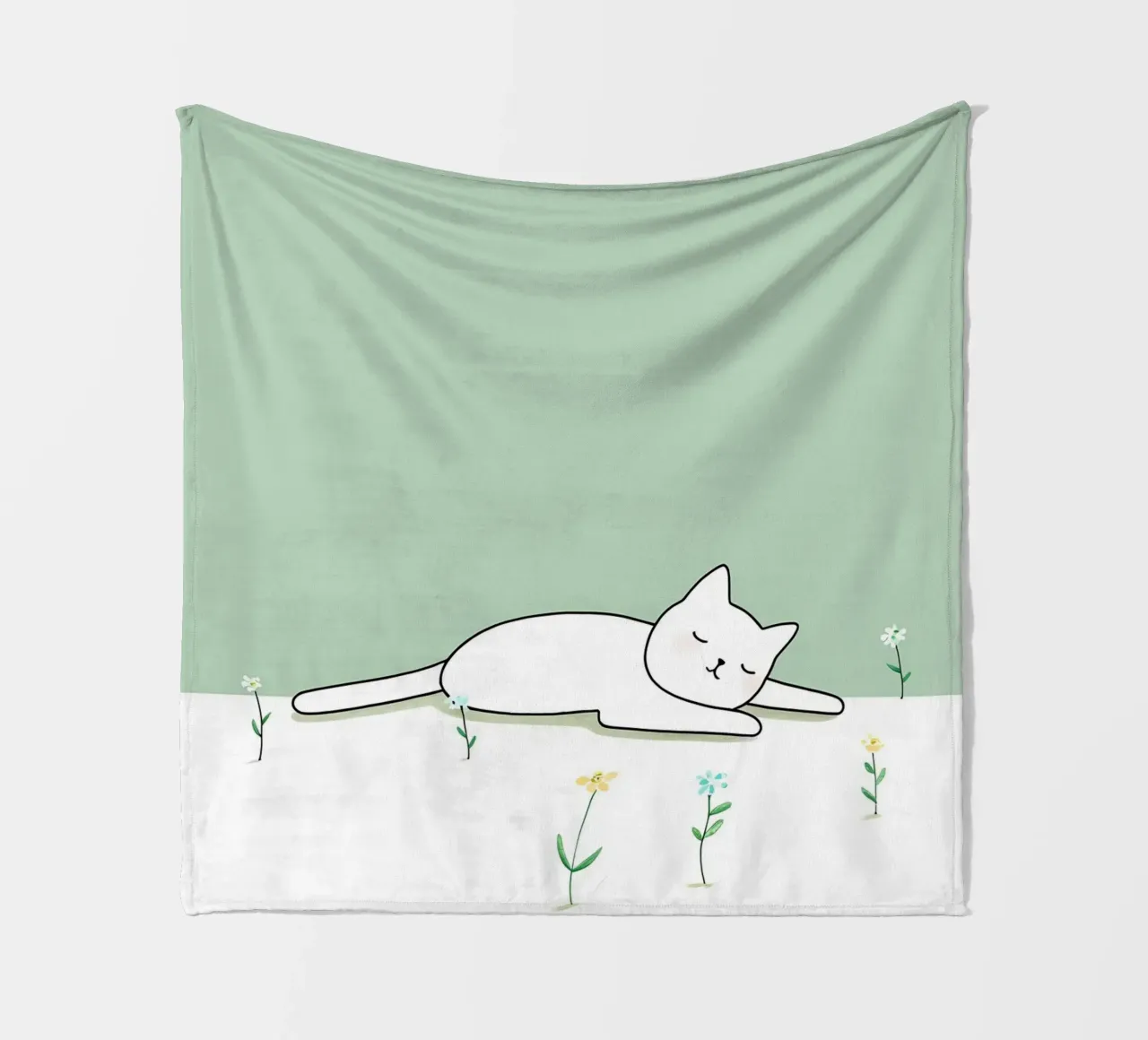 Chat dormant avec des fleurs Dessin au trait minimaliste plaid polaire de Viv Line Art