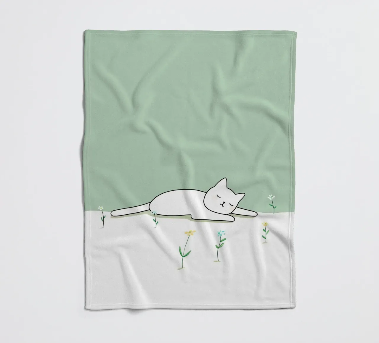 Chat dormant avec des fleurs Dessin au trait minimaliste plaid polaire de Viv Line Art