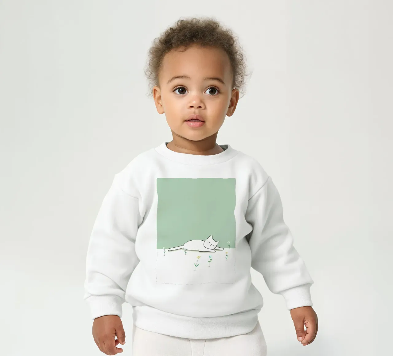 Chat dormant avec des fleurs Dessin au trait minimaliste sweat pour bébé de Viv Line Art