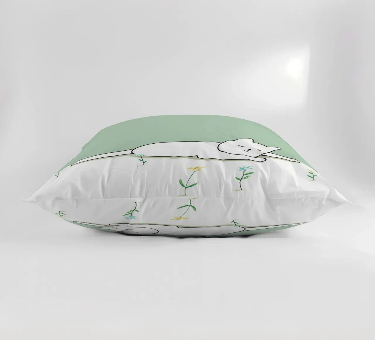 Cat Sleeping with Flowers Minimalist Line Art Drawing decorative cushion by Viv Line Art