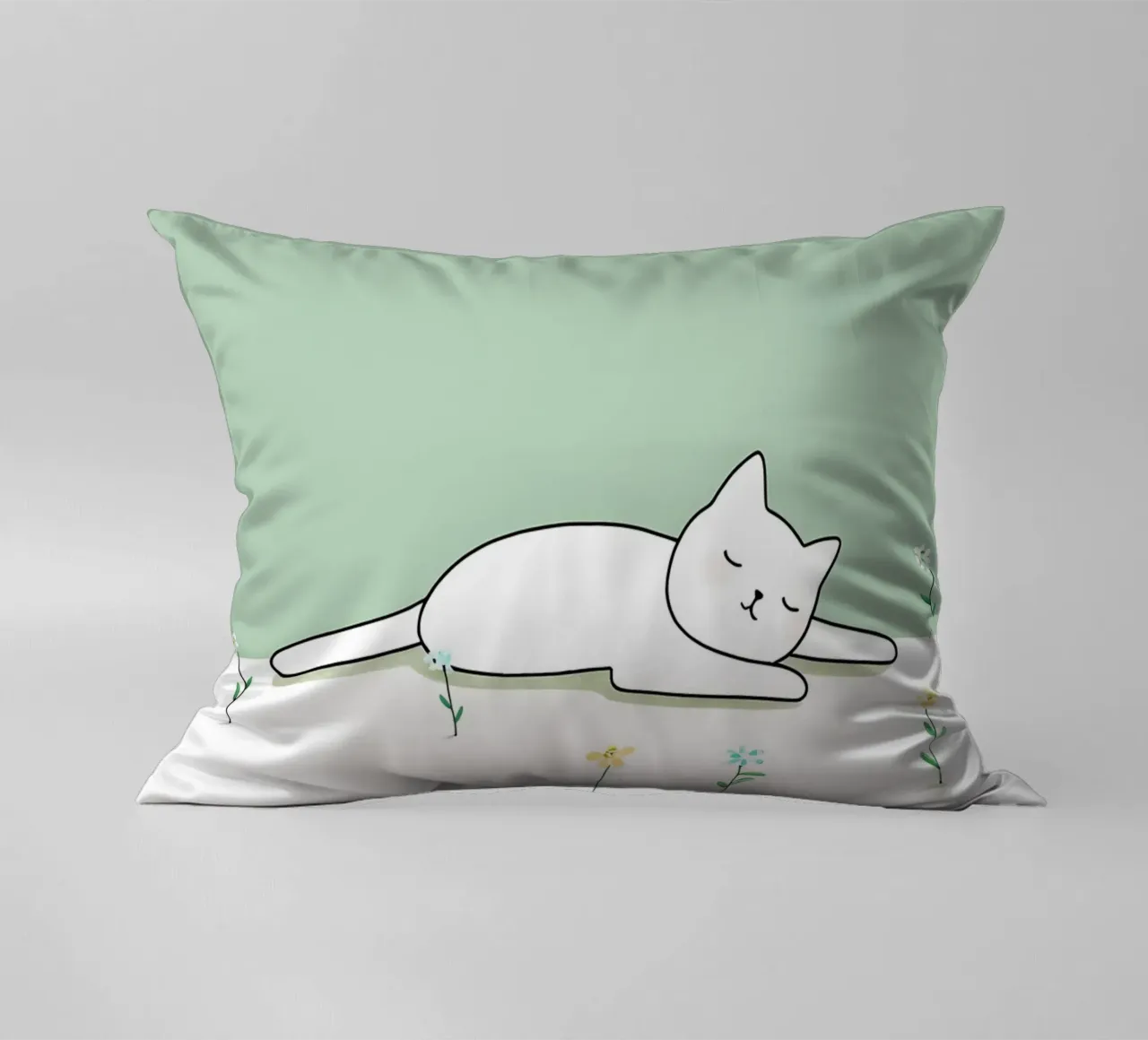 Cat Sleeping with Flowers Minimalist Line Art Drawing decorative cushion by Viv Line Art