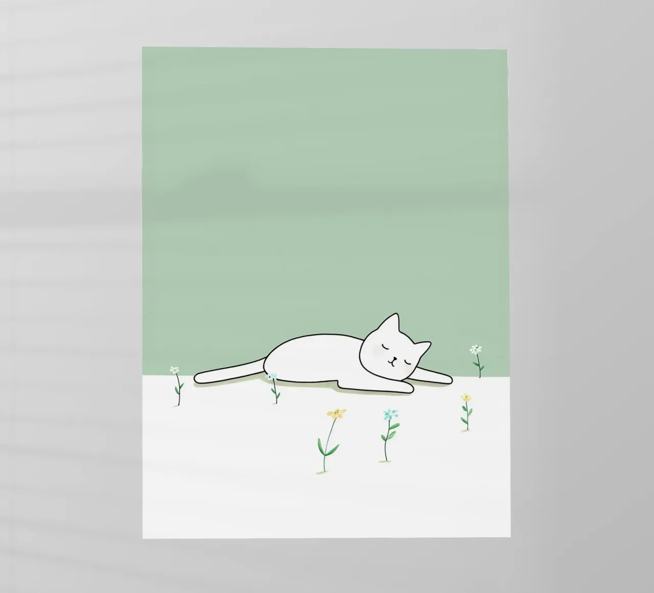 Gatto che dorme con i fiori Disegno lineare minimalista pellicola backlit da Viv Line Art