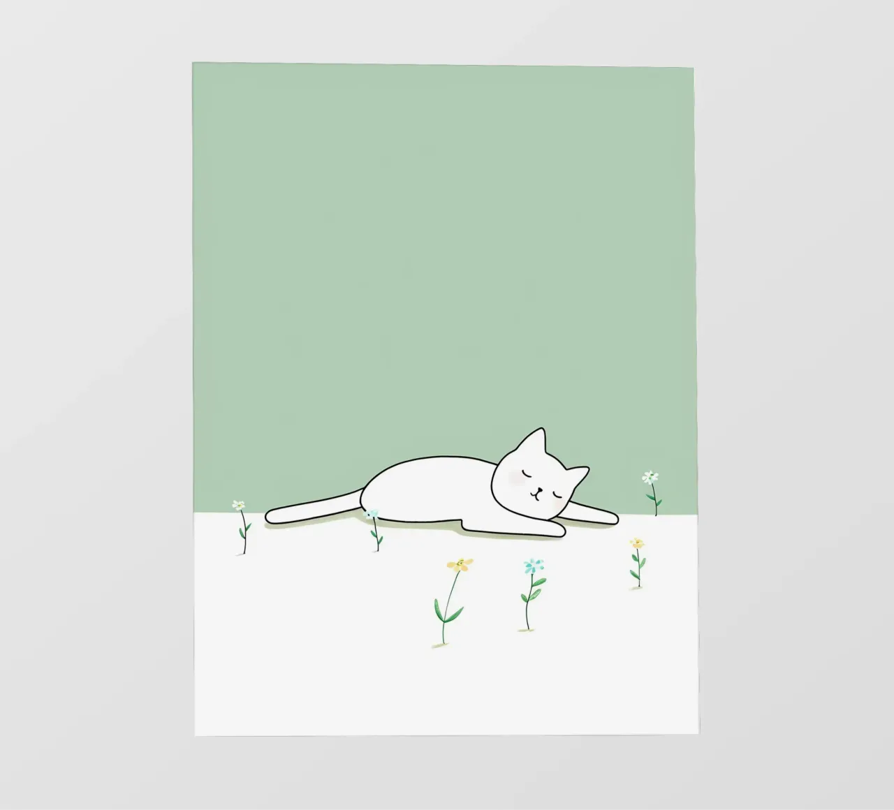 Chat dormant avec des fleurs Dessin au trait minimaliste bâche pvc de Viv Line Art