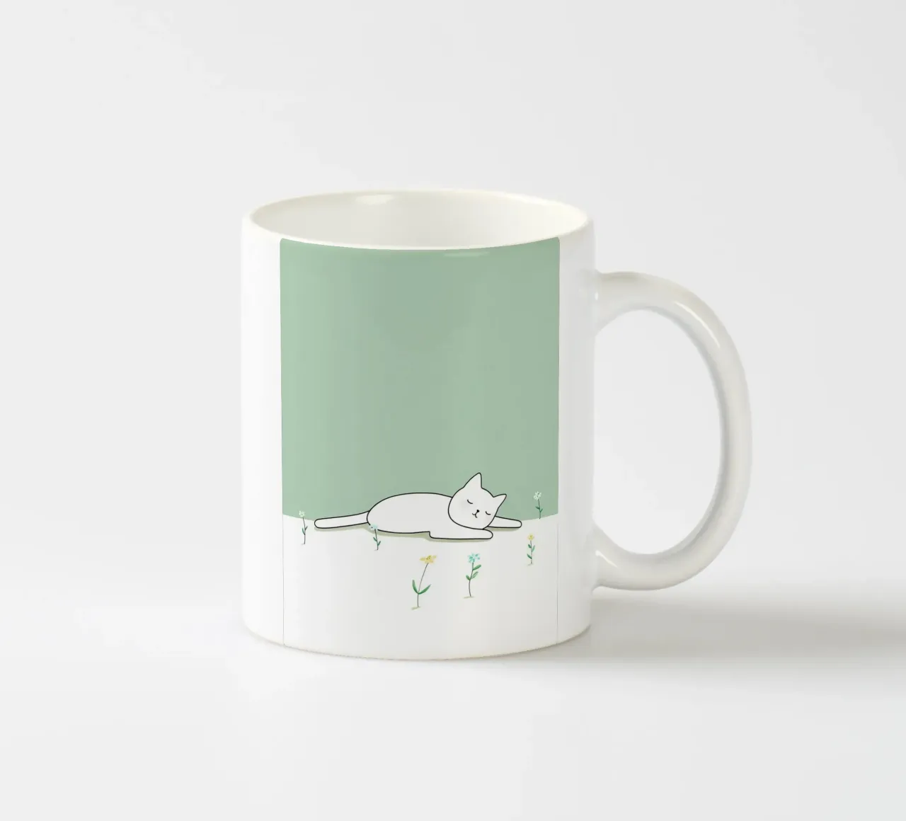 Chat dormant avec des fleurs Dessin au trait minimaliste mug en céramique de Viv Line Art