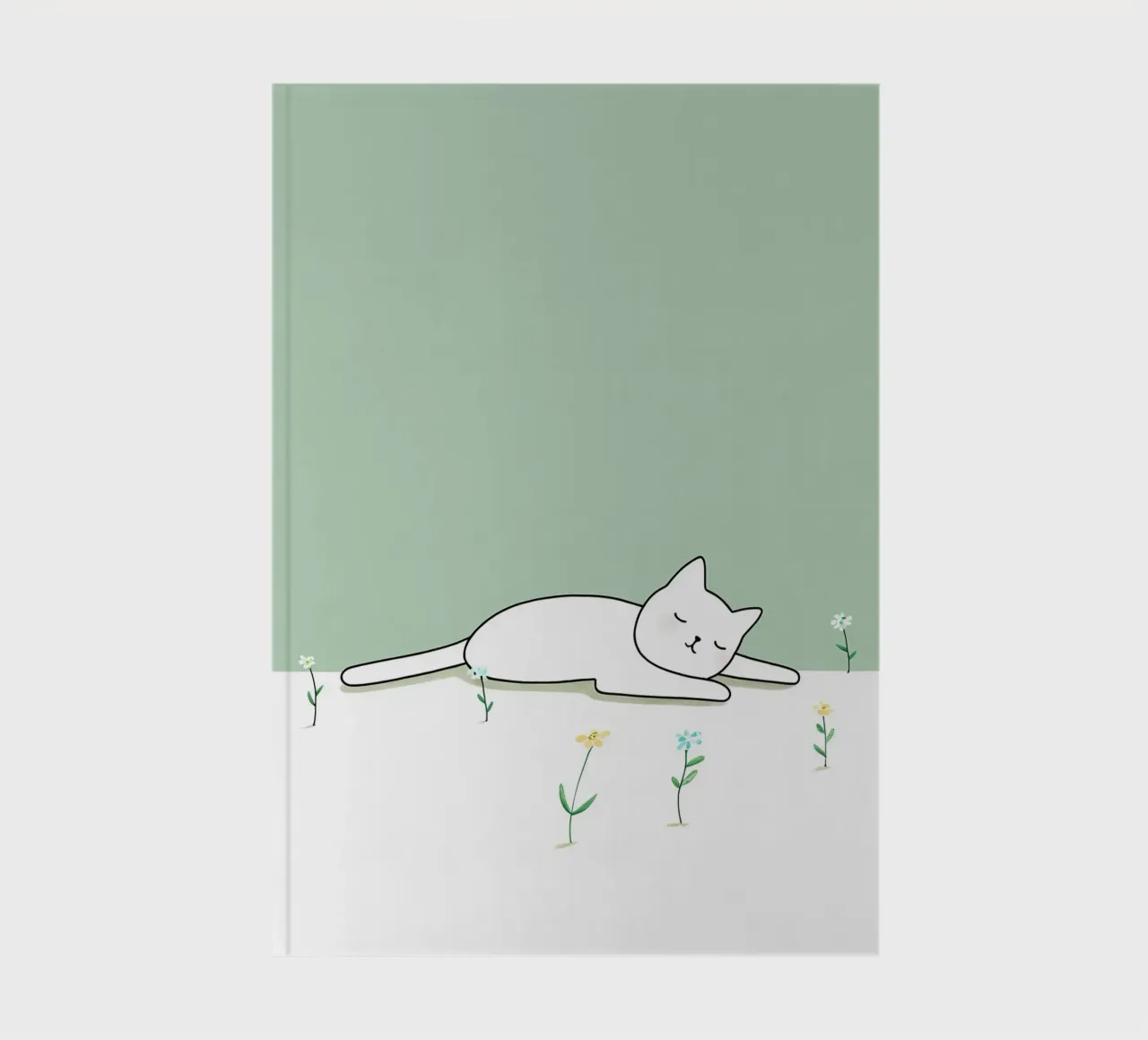 Cat Sleeping with Flowers Minimalist Line Art Drawing notebook by Viv Line Art