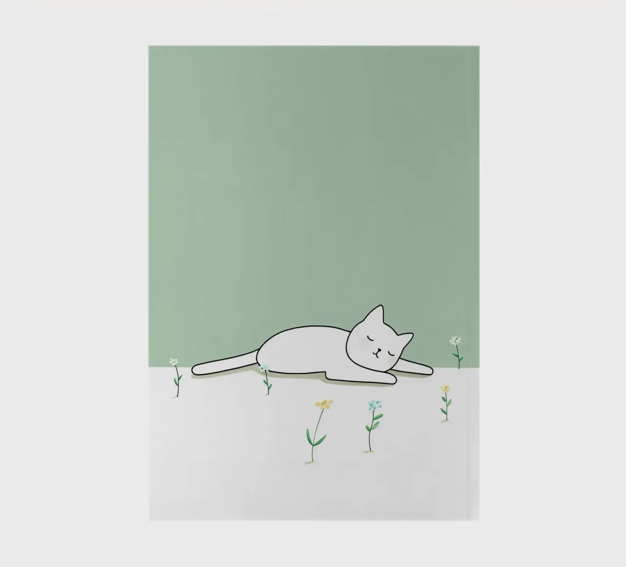 Cat Sleeping with Flowers Minimalist Line Art Drawing notebook by Viv Line Art