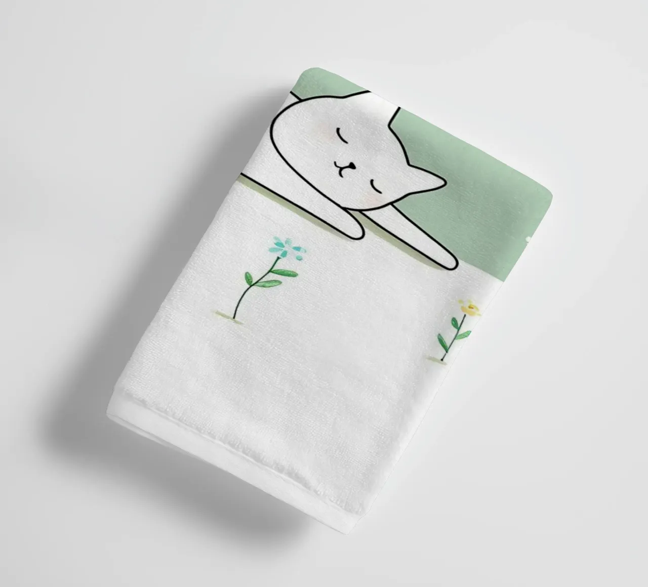 Chat dormant avec des fleurs Dessin au trait minimaliste serviette de bain de Viv Line Art