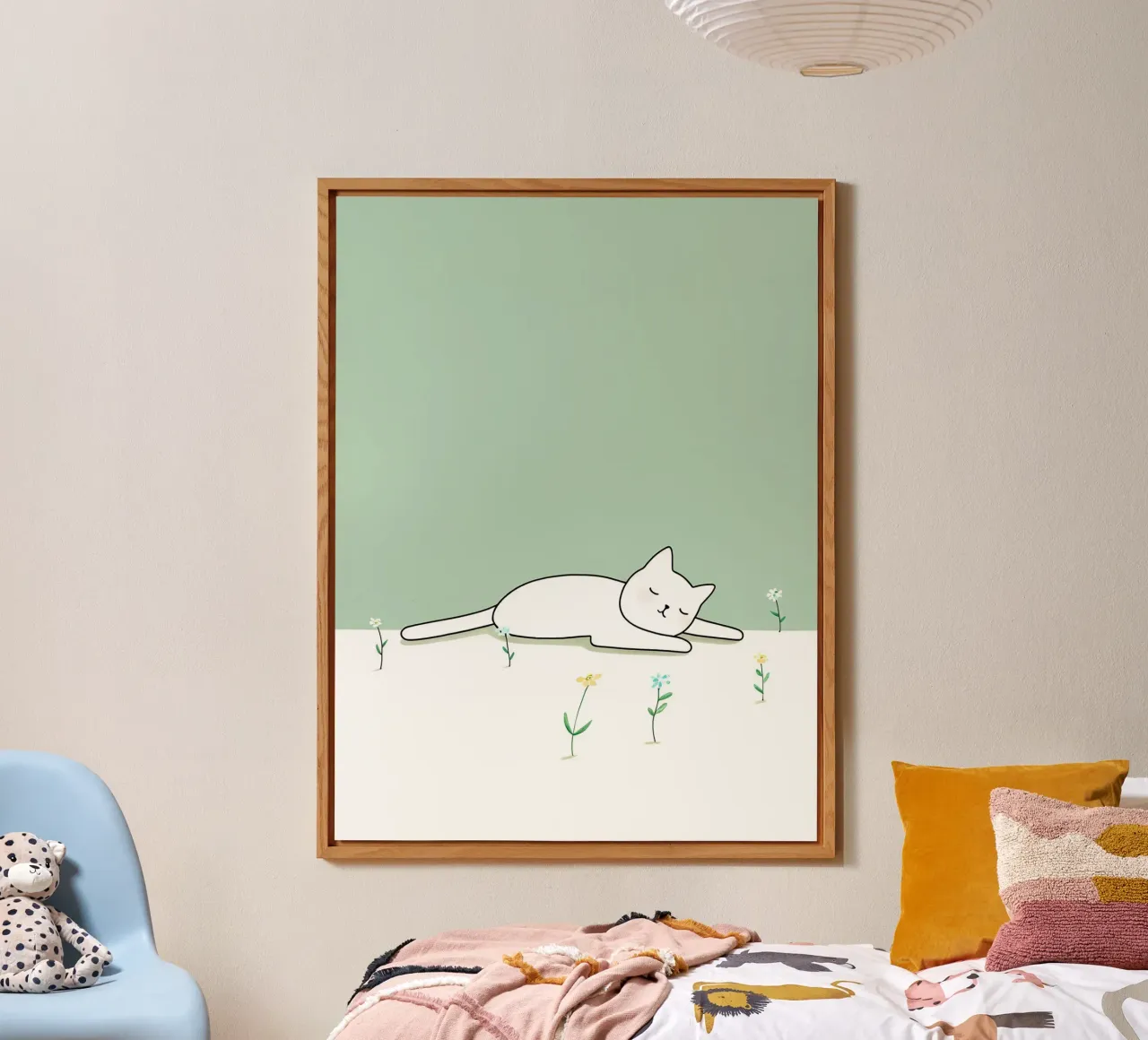 Chat dormant avec des fleurs Dessin au trait minimaliste alu dibond de Viv Line Art