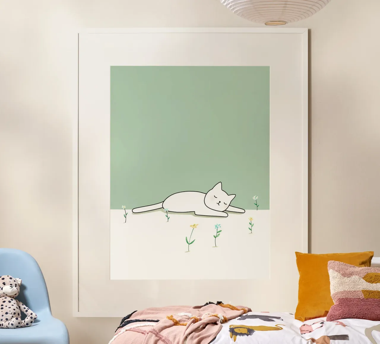 Chat dormant avec des fleurs Dessin au trait minimaliste hahnemühle de Viv Line Art