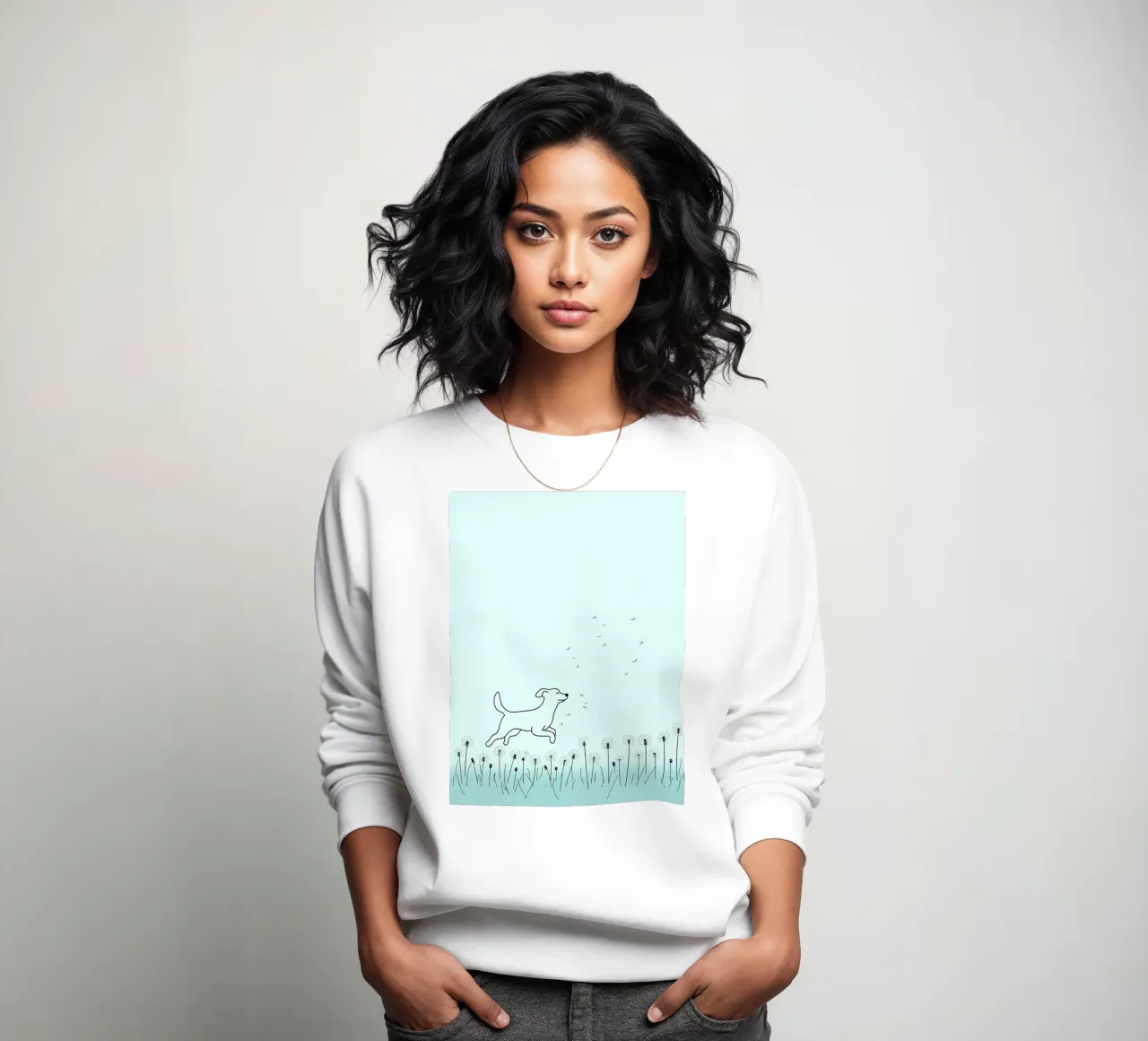 Chien dans un champ de fleurs Dessin au trait minimaliste sweat de Viv Line Art