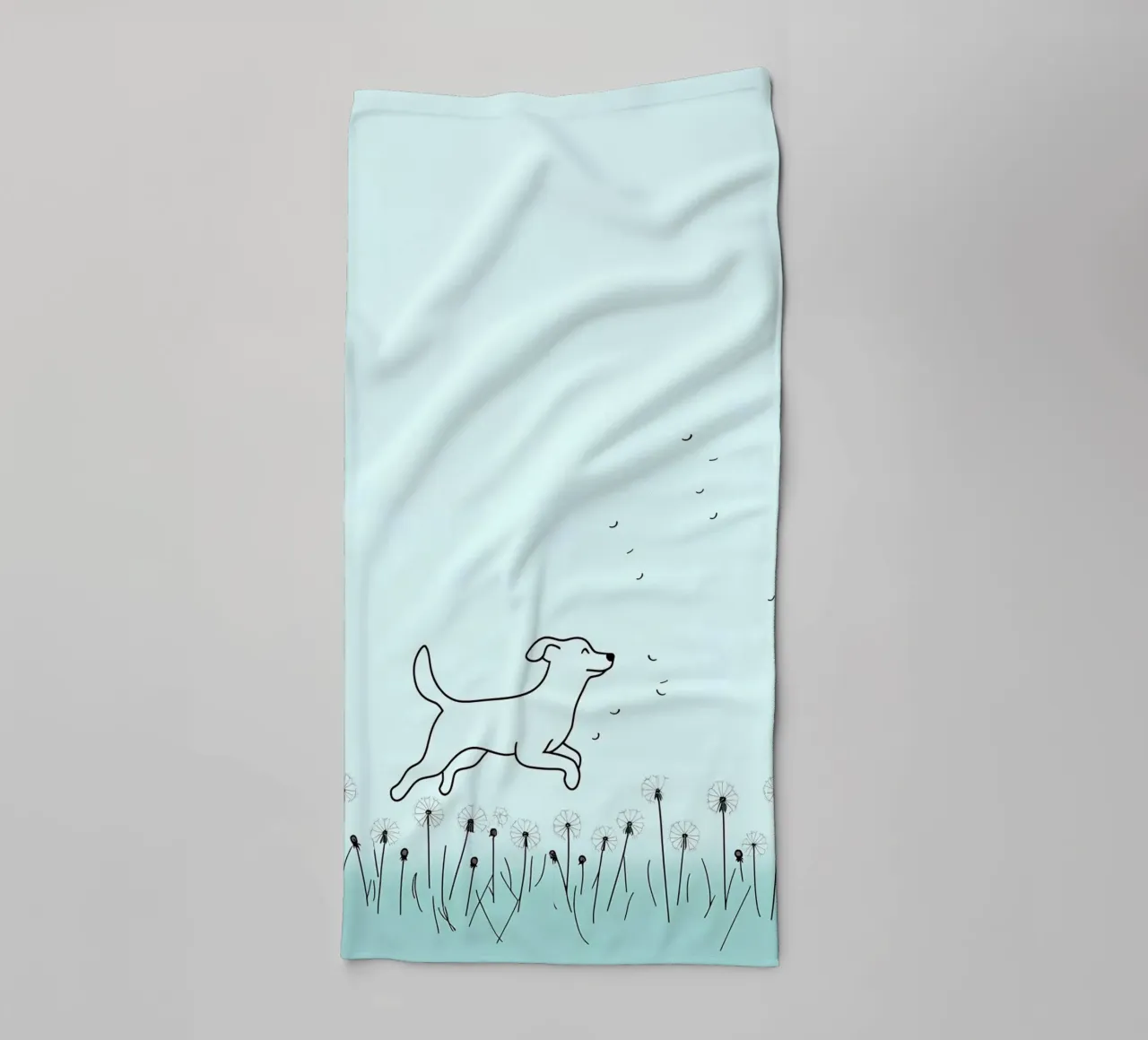 Chien dans un champ de fleurs Dessin au trait minimaliste serviette de bain de Viv Line Art