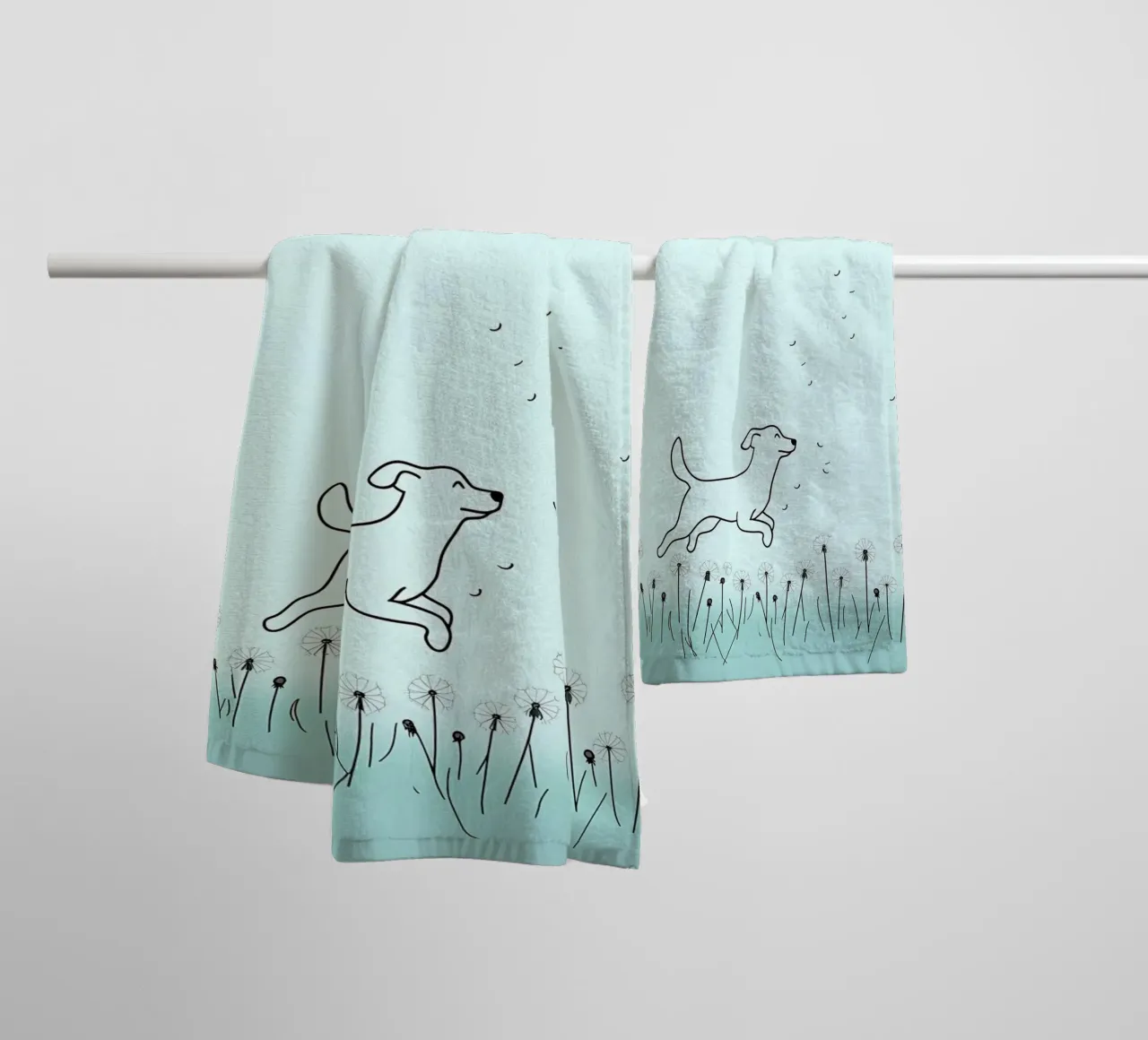 Chien dans un champ de fleurs Dessin au trait minimaliste serviette de bain de Viv Line Art