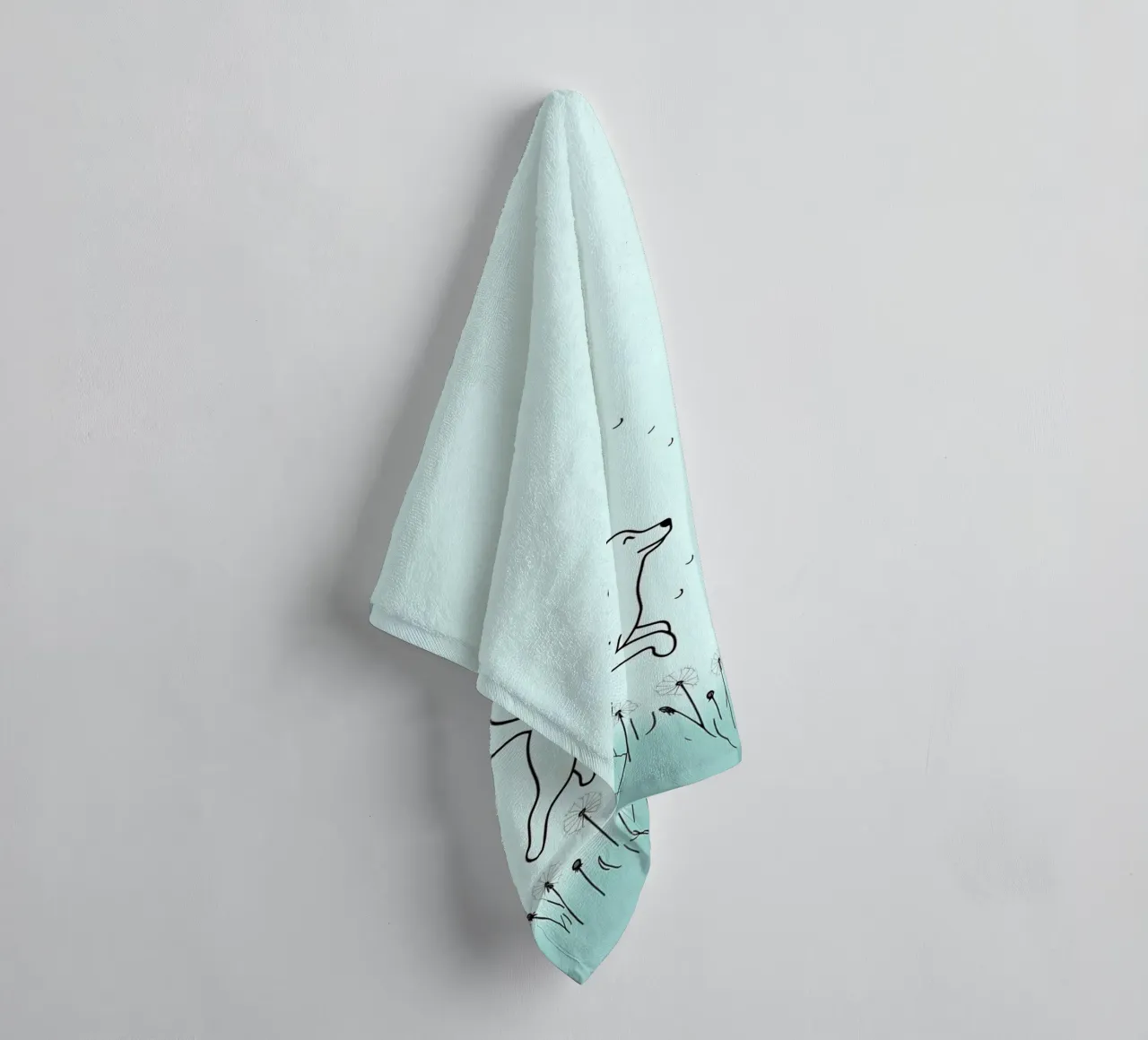 Chien dans un champ de fleurs Dessin au trait minimaliste serviette de bain de Viv Line Art