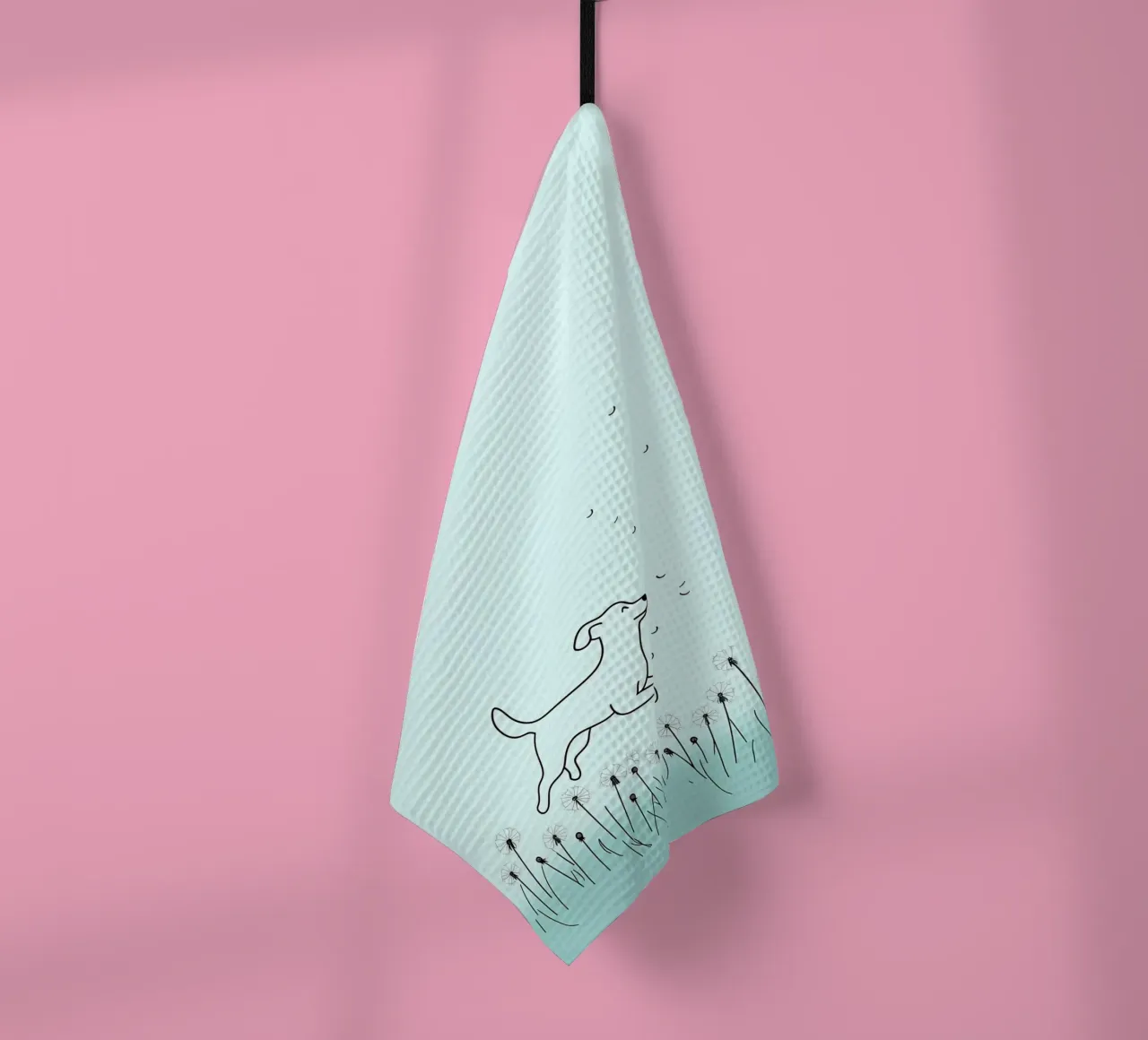 Chien dans un champ de fleurs Dessin au trait minimaliste torchon de Viv Line Art