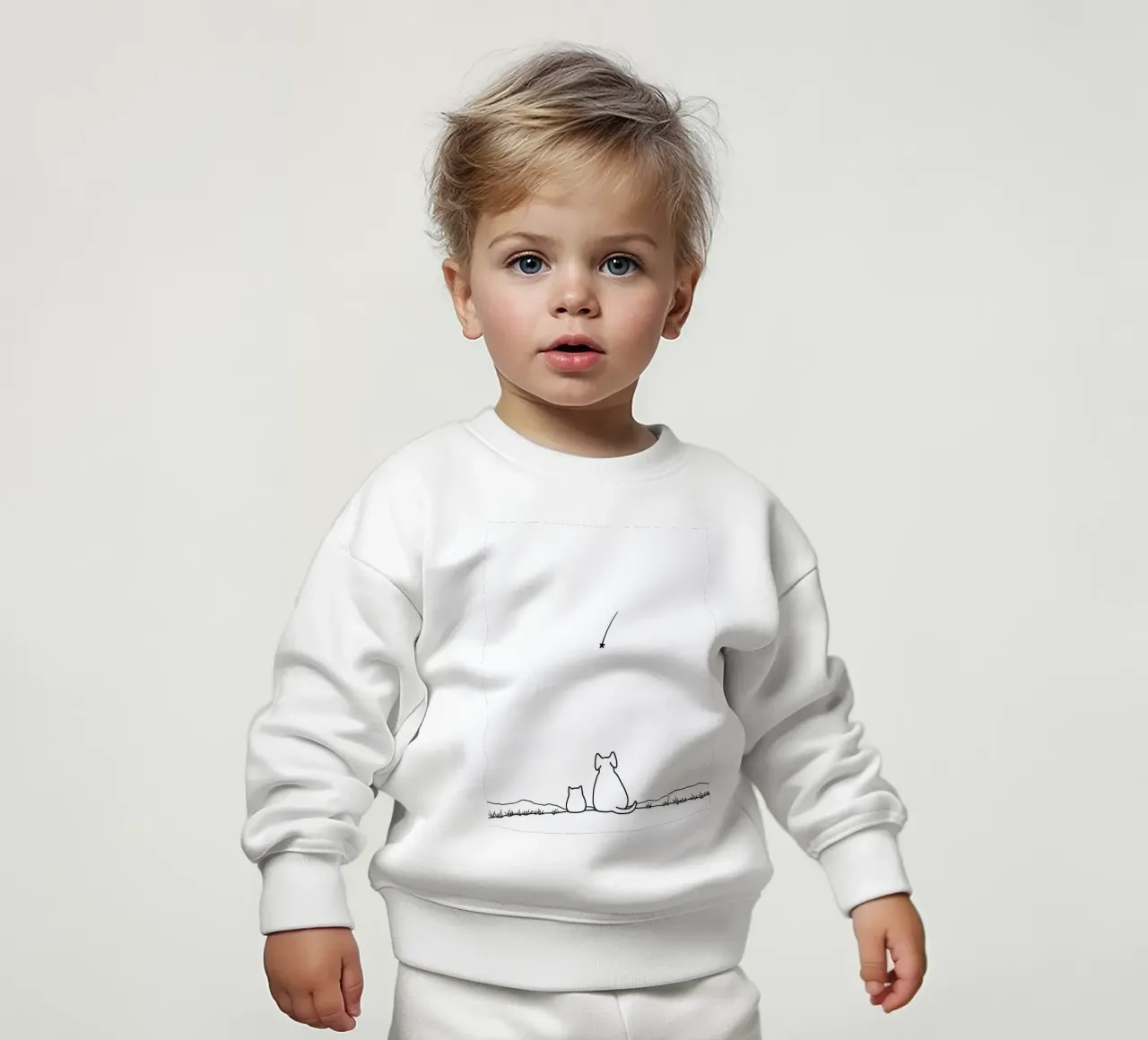 Chat et chien observant une étoile filante Dessin au trait minimaliste sweat pour bébé de Viv Line Art