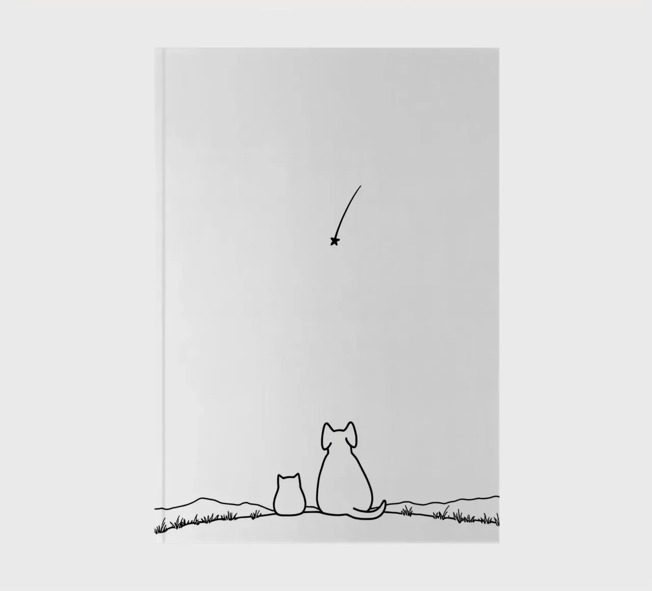Chat et chien observant une étoile filante Dessin au trait minimaliste carnet de notes de Viv Line Art
