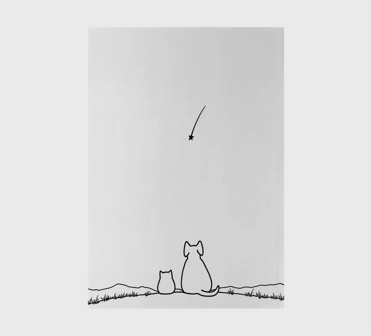 Chat et chien observant une étoile filante Dessin au trait minimaliste carnet de notes de Viv Line Art