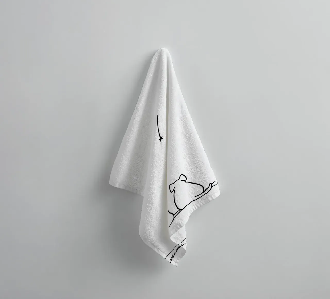 Chat et chien observant une étoile filante Dessin au trait minimaliste serviette de bain de Viv Line Art