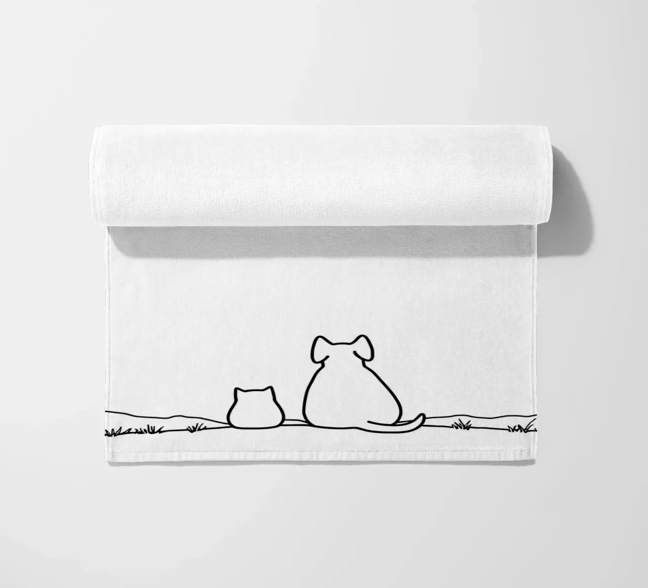 Chat et chien observant une étoile filante Dessin au trait minimaliste serviette de plage de Viv Line Art