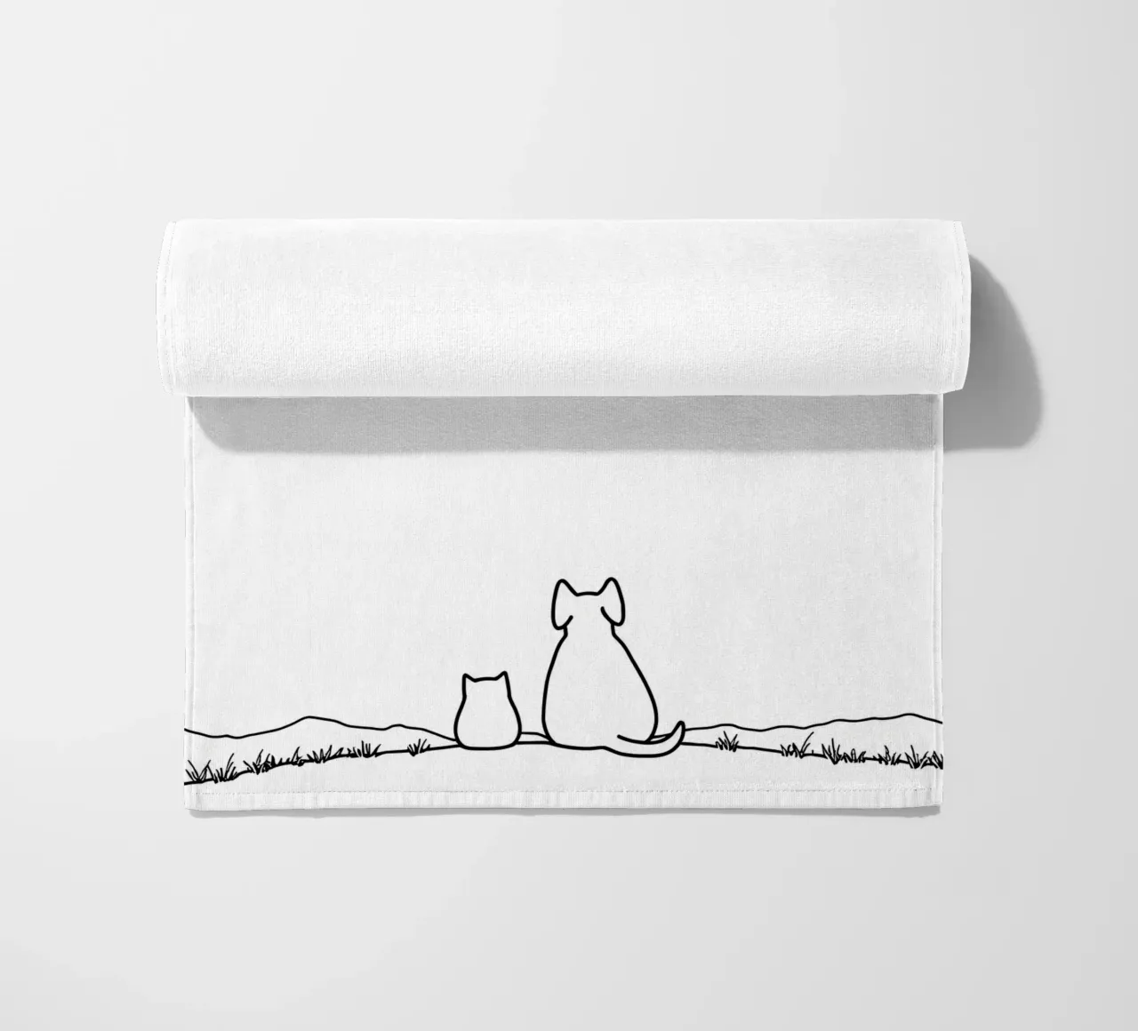 Chat et chien observant une étoile filante Dessin au trait minimaliste serviette de plage de Viv Line Art