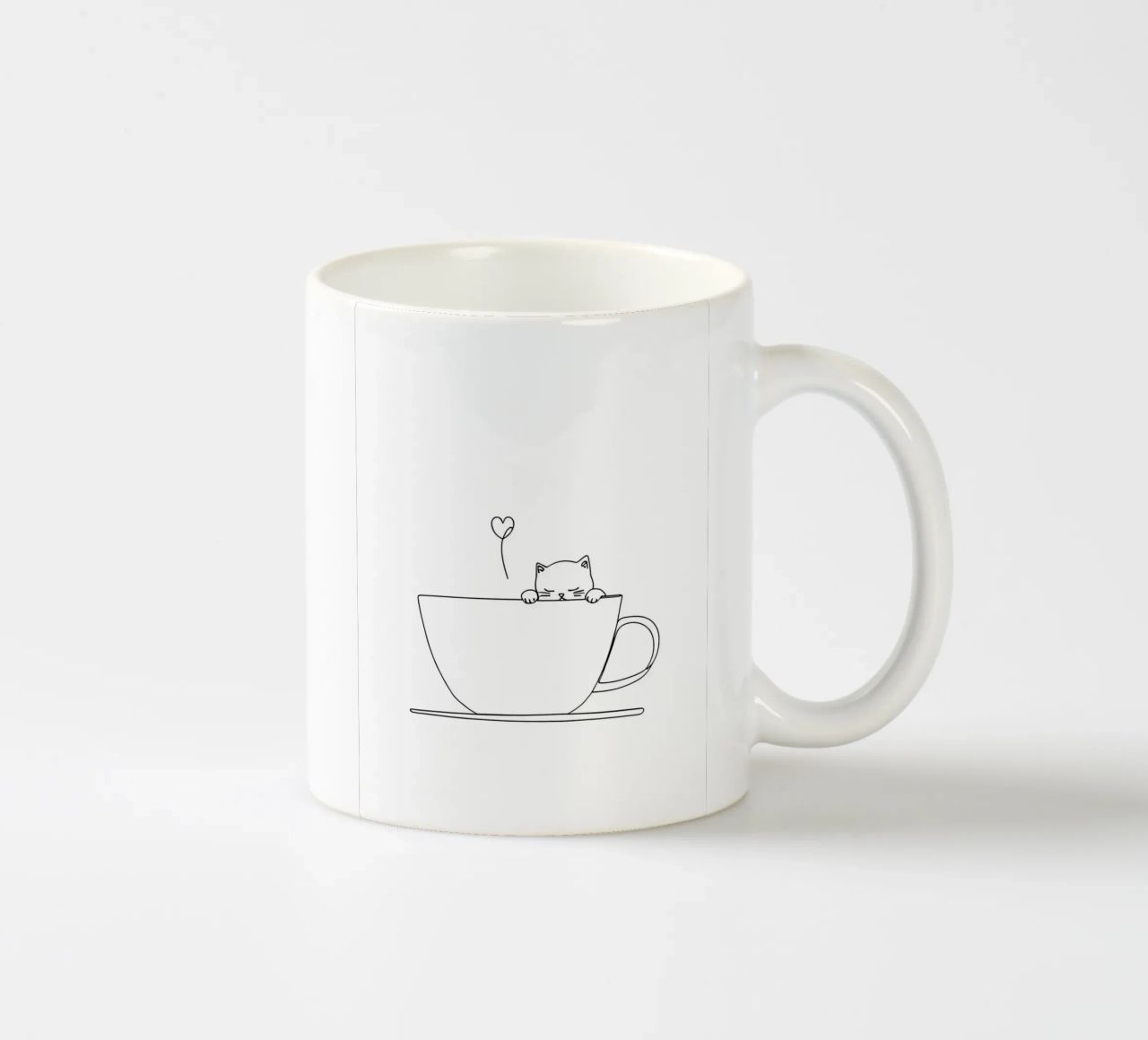 Chat dans une tasse de thé Dessin minimaliste au trait mug en céramique de Viv Line Art