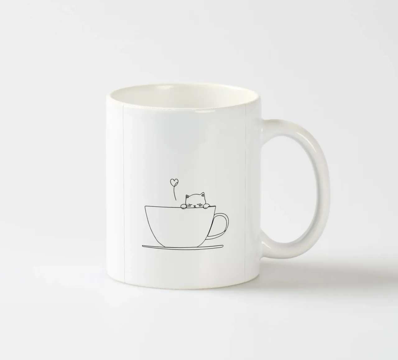 Chat dans une tasse de thé Dessin minimaliste au trait mug en céramique de Viv Line Art