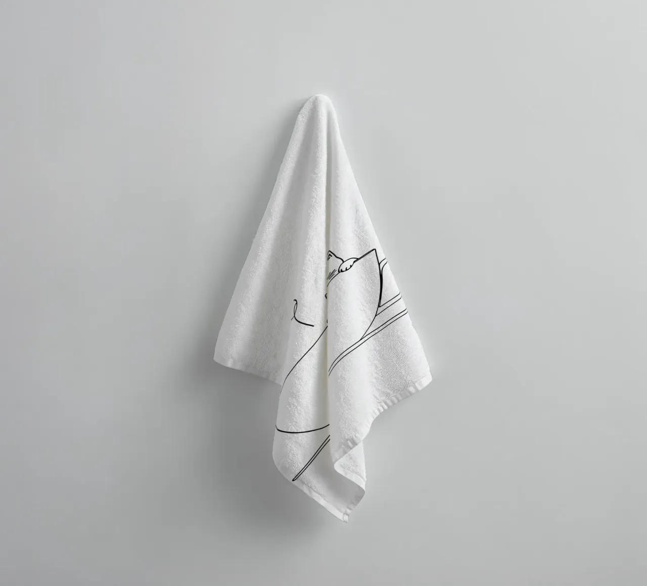 Chat dans une tasse de thé Dessin minimaliste au trait serviette de bain de Viv Line Art