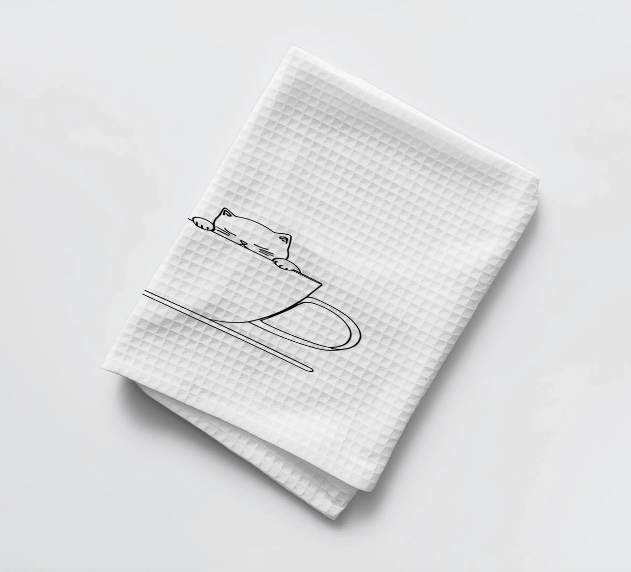 Chat dans une tasse de thé Dessin minimaliste au trait torchon de Viv Line Art