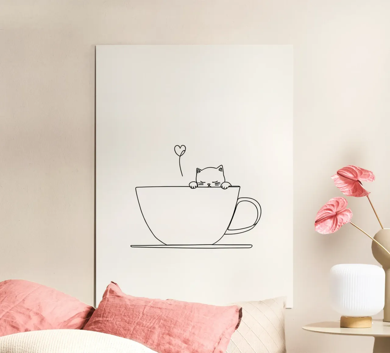 Gatto in tazza da tè Disegno lineare minimalista carta hahnemühle da Viv Line Art