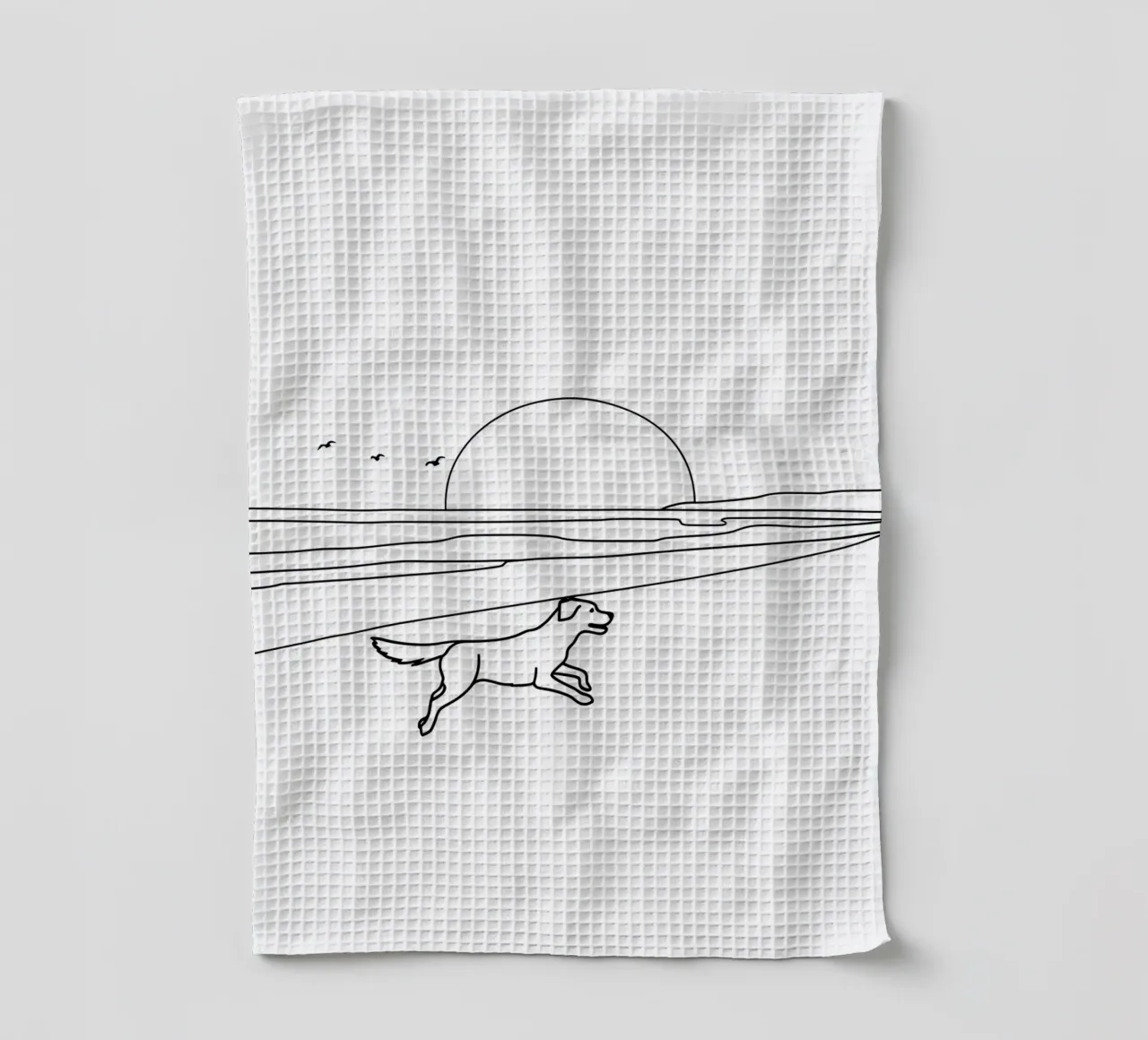 Chien à la plage Dessin au trait minimaliste torchon de Viv Line Art